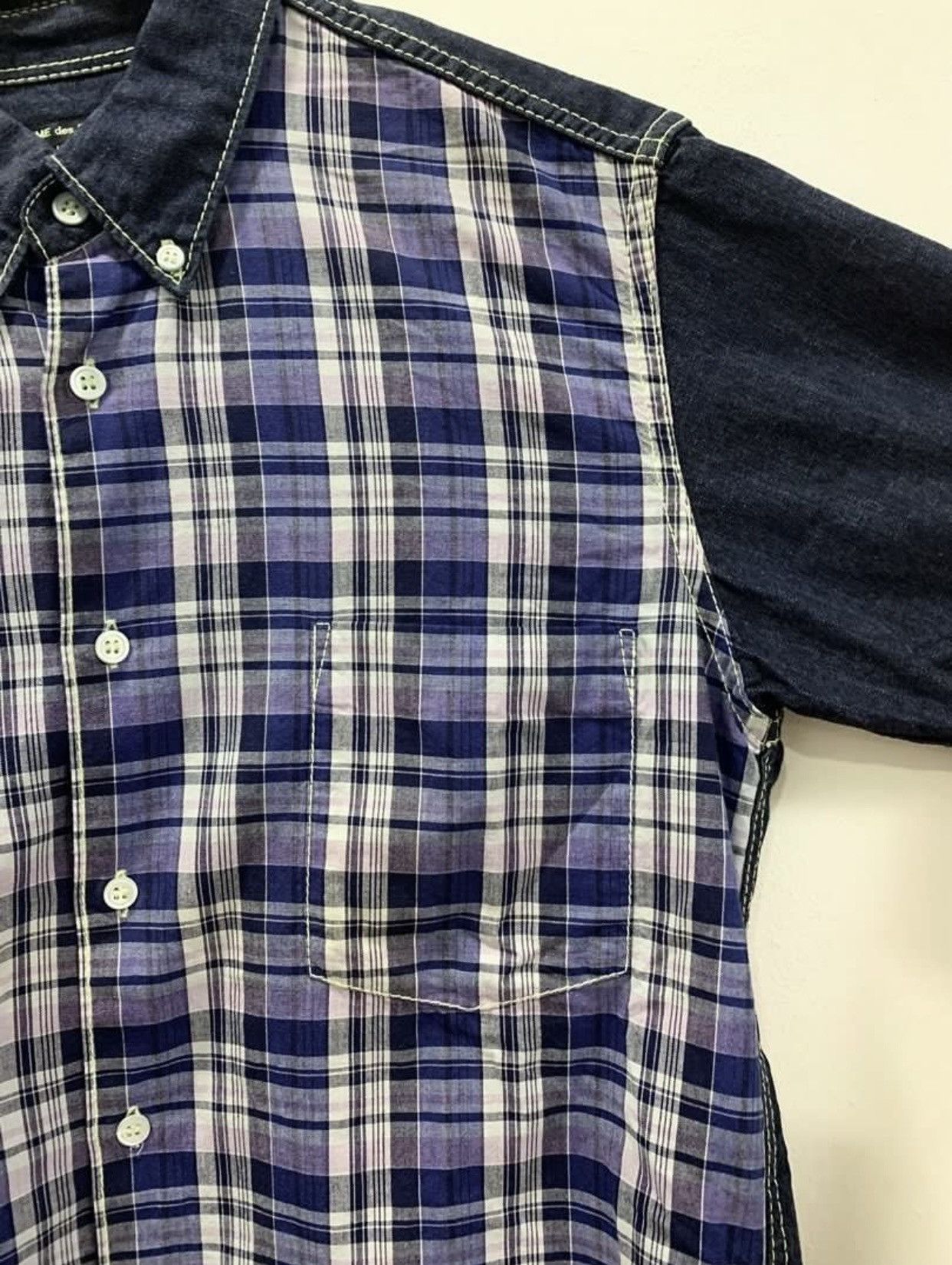 Comme des Garcons Homme COMME des GARÇONS HOMME AD2007 HYBRID DENIM & CHECK SHIRT Size US S / EU 44-46 / 1 - 3 Thumbnail