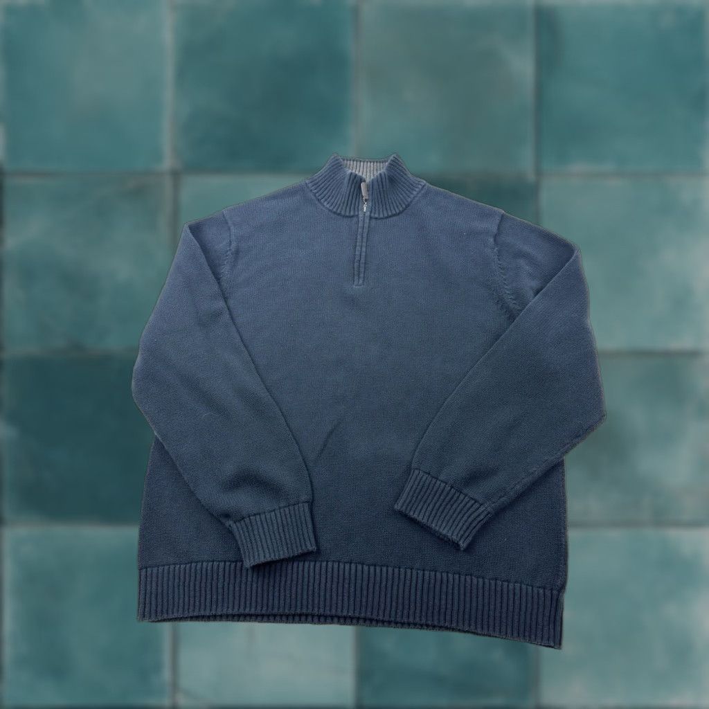 Vintage L.L. Bean Sweater Mens XL Blue 1/4 Zip Mock Neck Pullover Size US XL / EU 56 / 4 - 1 Thumbnail