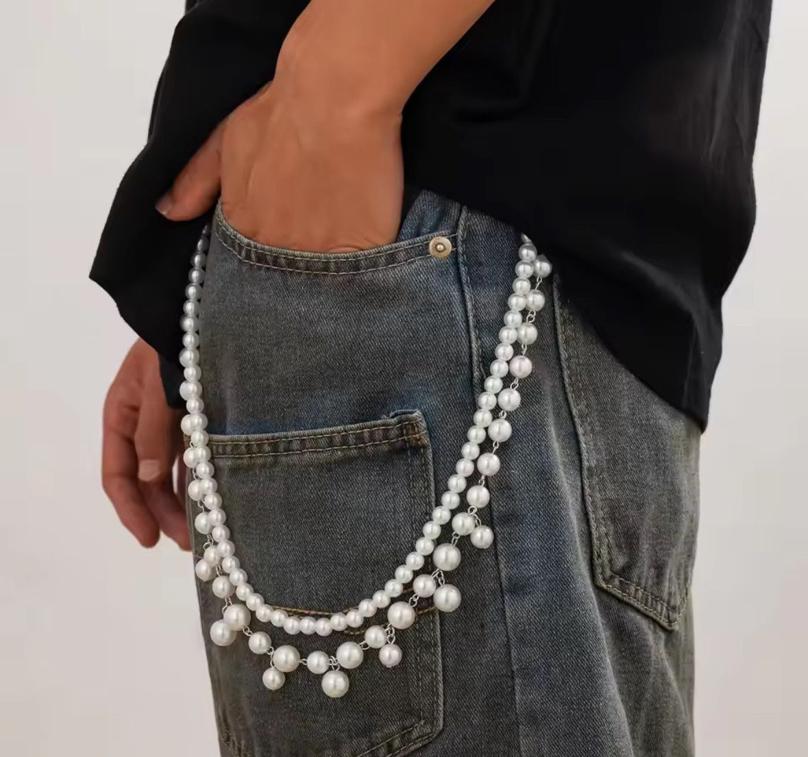 Other Hip Hop Multilayer Imitation Pearl Pants Chain Wallet Belt Size ONE SIZE - 2 Thumbnail