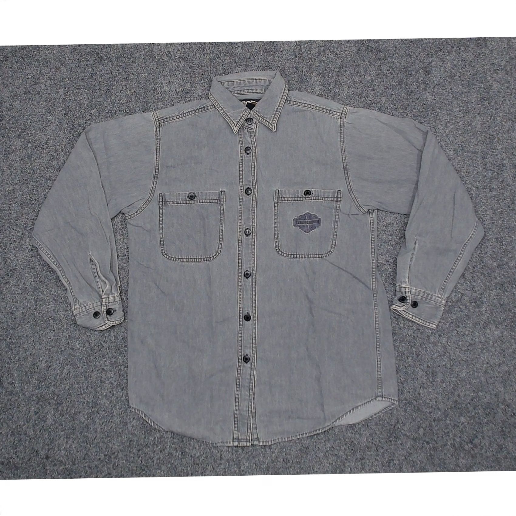 Harley Davidson VINTAGE Harley Davidson Womens Medium Button Up Shirt Gray Y2K Oversized Embroidered Size M / US 6-8 / IT 42-44 - 3 Thumbnail
