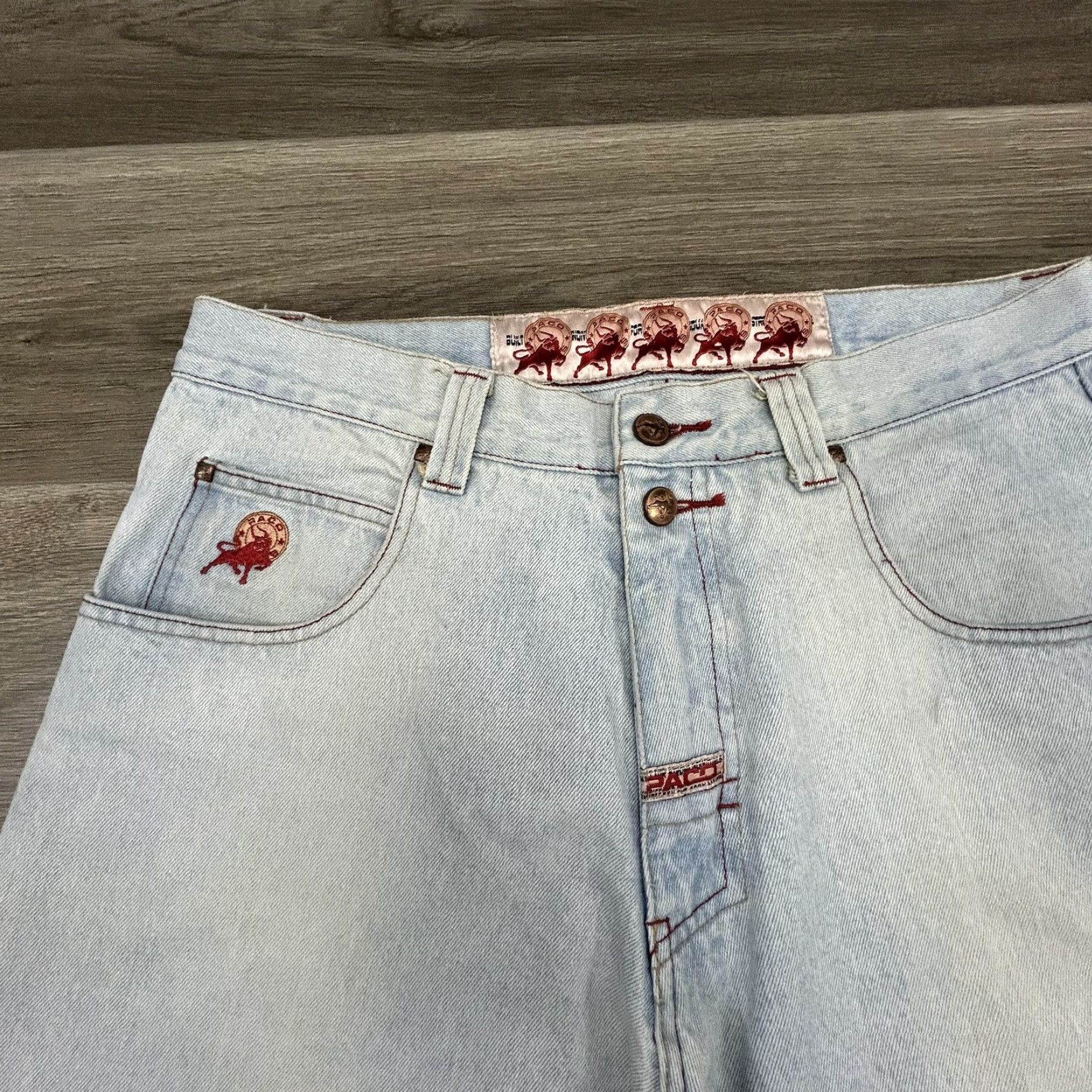 Vintage VINTAGE Paco Jeans Mens 34x30 Light Wash Baggy Wide-Leg Red Bull Y2K RARE Size US 34 / EU 50 - 6 Thumbnail