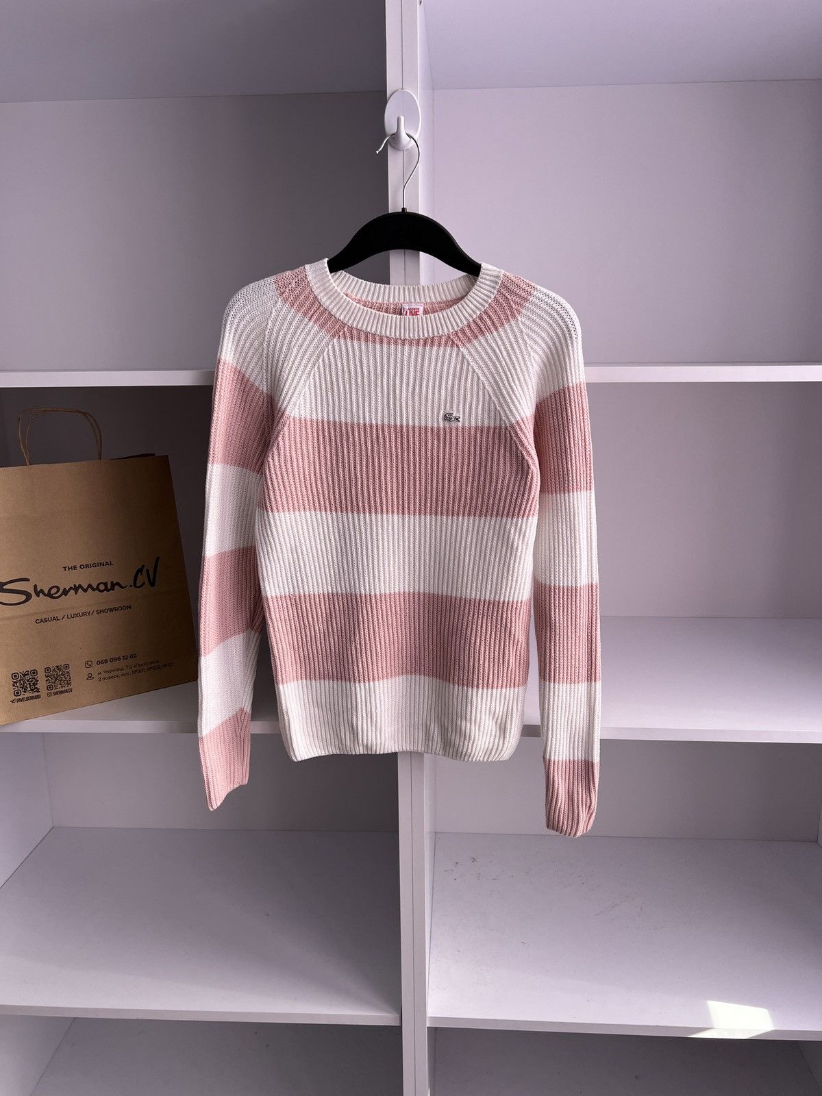 Lacoste × Vintage Vintage Lacoste Live Women’s Striped Knitted Warm Sweater Size XS / US 0-2 / IT 36-38 - 3 Thumbnail