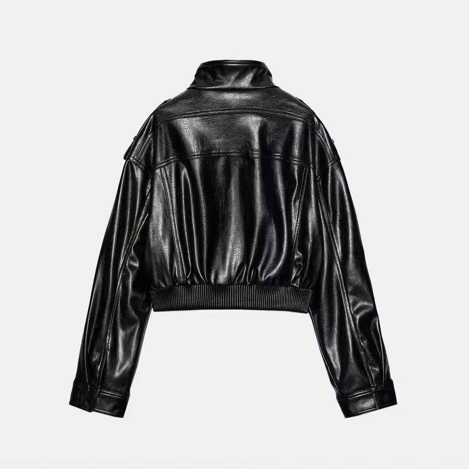 Japanese Brand Cropped PU Leather Bomber Jacket Size M / US 6-8 / IT 42-44 - 5 Thumbnail