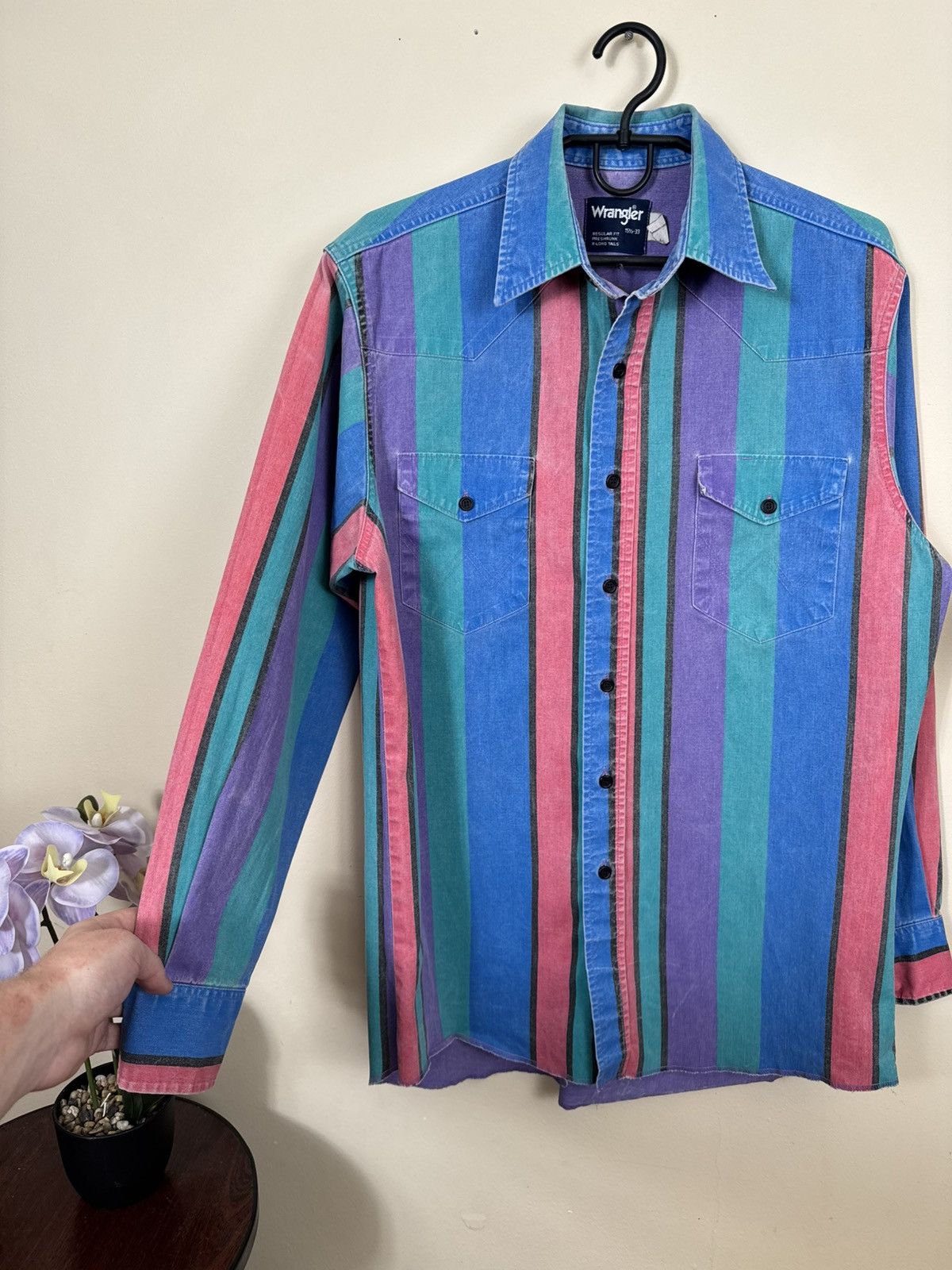 Vintage VTG Wrangler brushpopper multi bold stripe shirt 15.5 - 33 Size US M / EU 48-50 / 2 - 6 Thumbnail