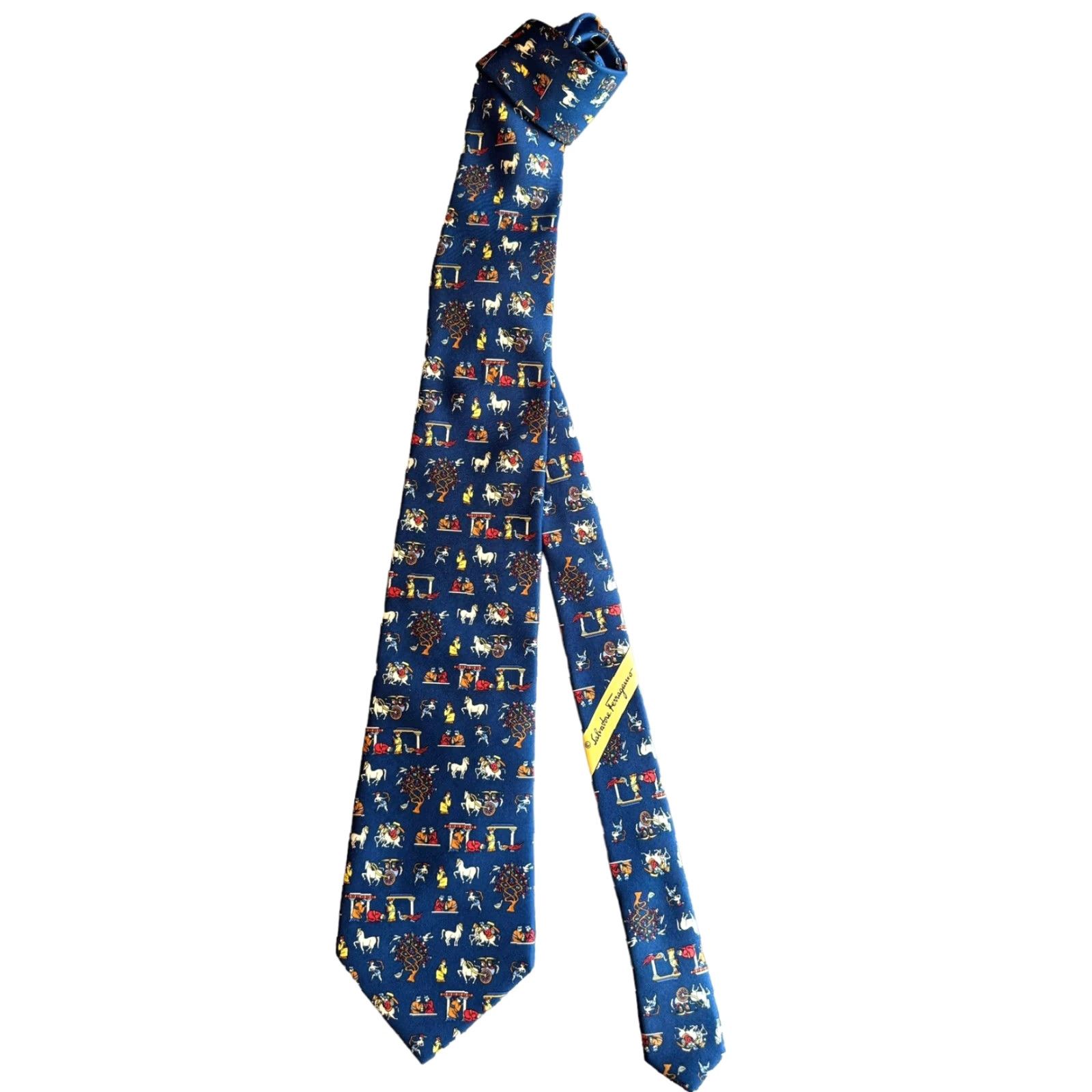 Salvatore Ferragamo SALVATORE FERRAGAMO Tie Persian Medieval Novelty Blue Silk Italy Necktie Size ONE SIZE - 7 Thumbnail
