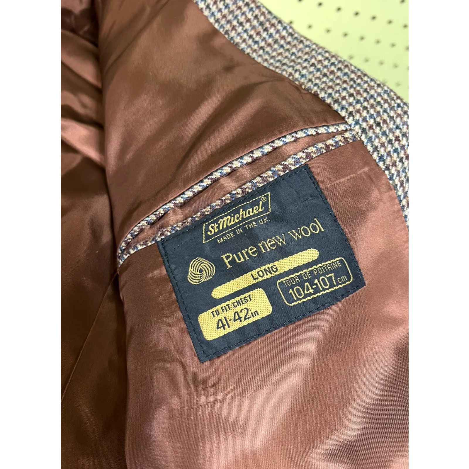 Vintage VINTAGE Wool Tweed Jacket 41L Tan Elbow Patch Houndstooth Check Blazer Sportcoat Size 42R - 4 Thumbnail