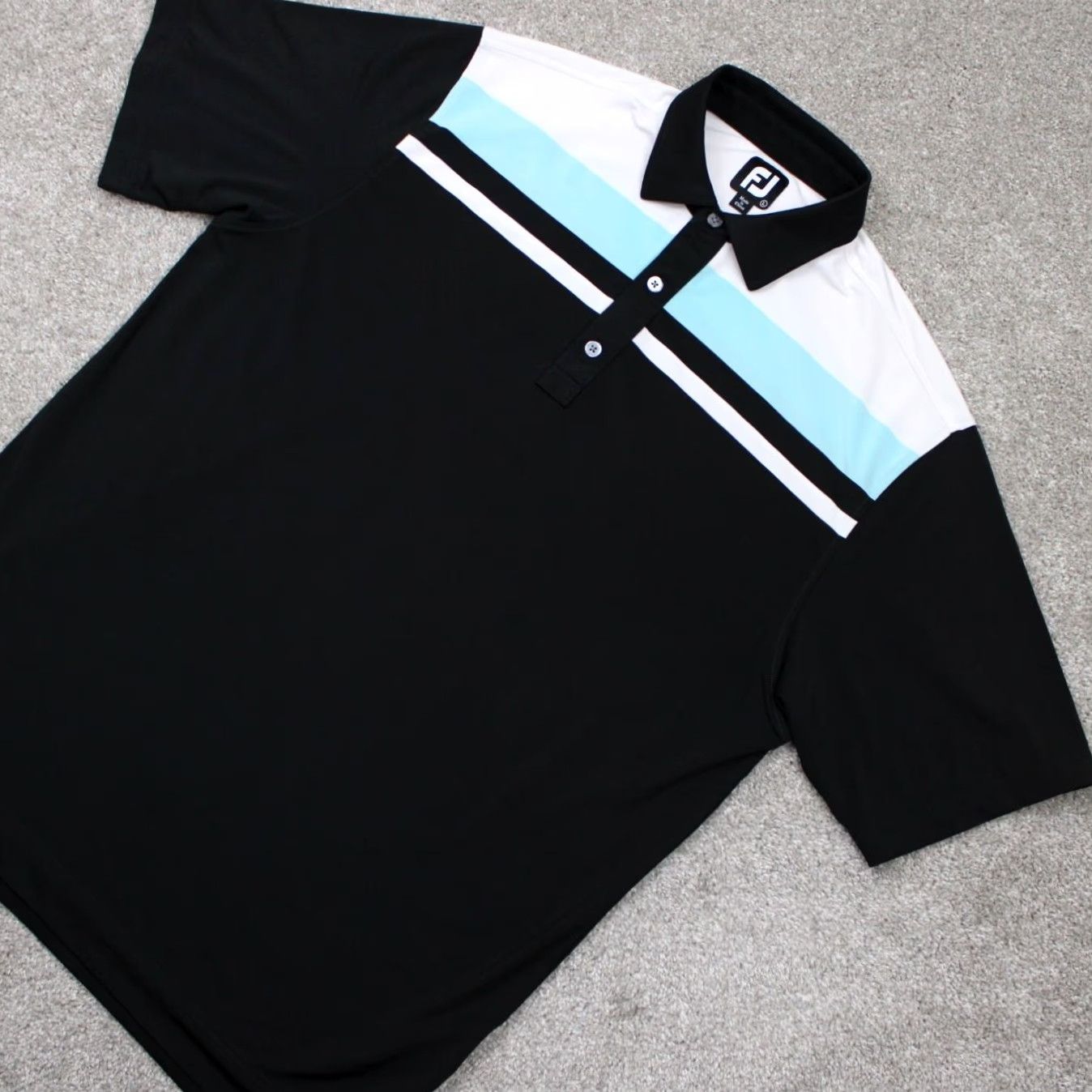 Footjoy FootJoy Polo Shirt Mens Large Black/Blue/White Polyester Stretch S/S Golf Size US L / EU 52-54 / 3 - 3 Thumbnail