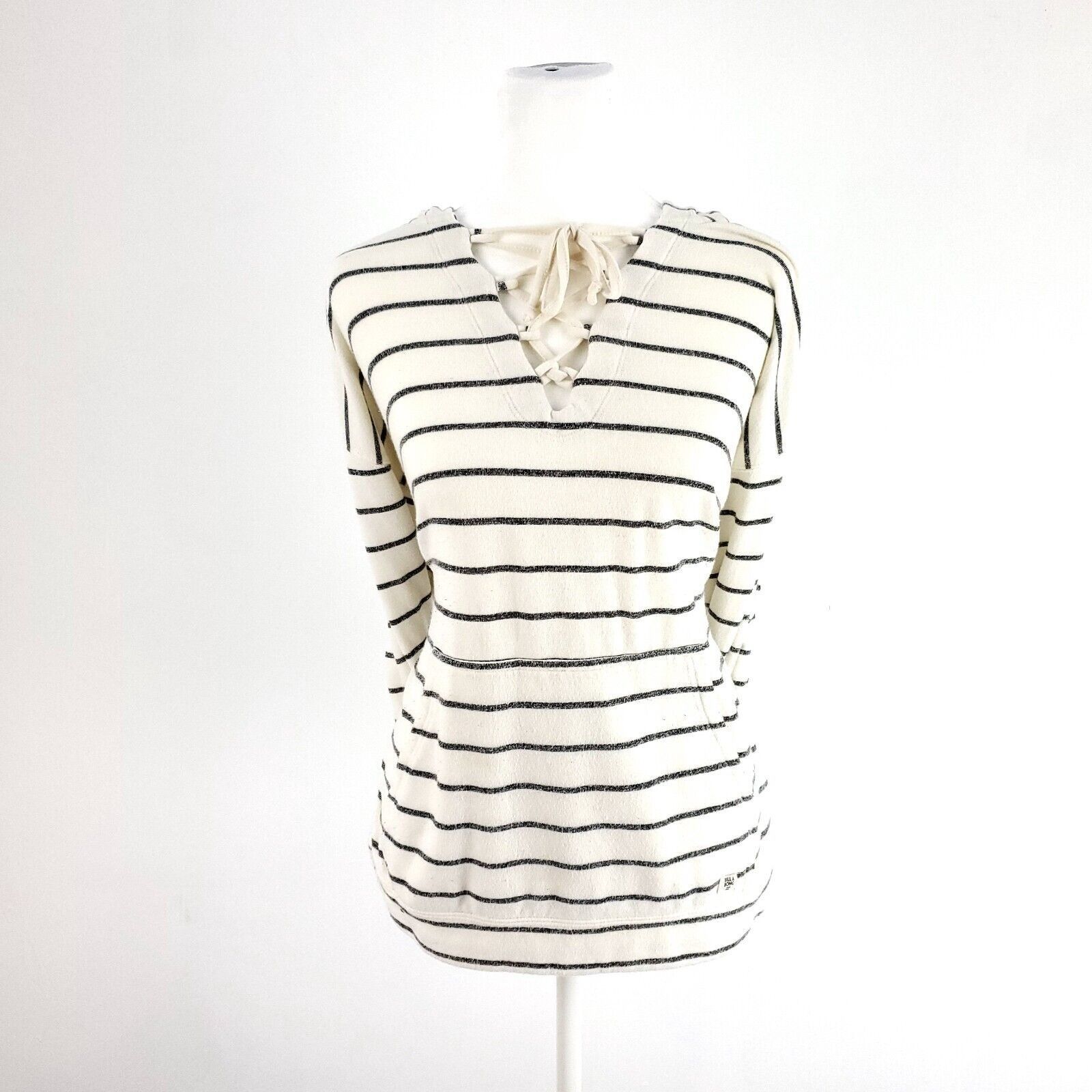 Billabong Billabong Cream Gray Striped Medium Sweater Long Sleeve V Ne Size M / US 6-8 / IT 42-44 - 1 Thumbnail