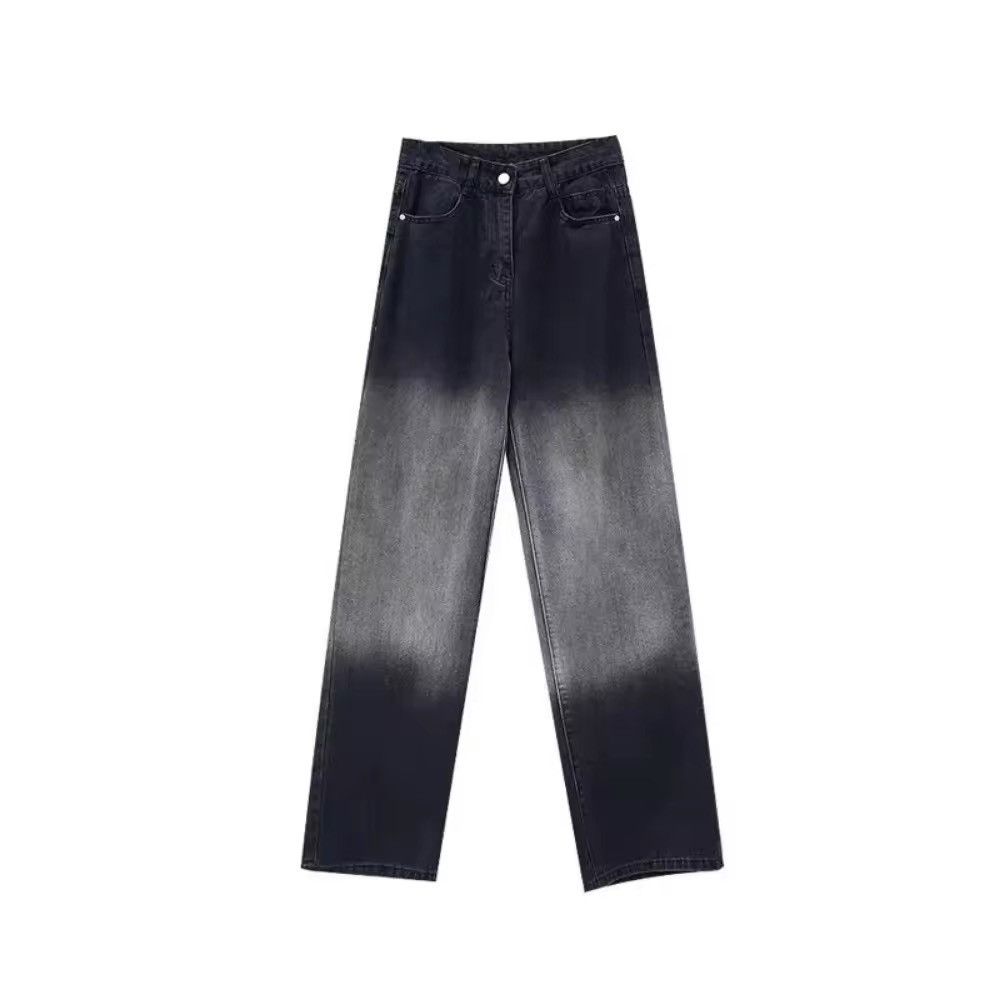 Wide-leg jeans female large black-gray gradient meat design
