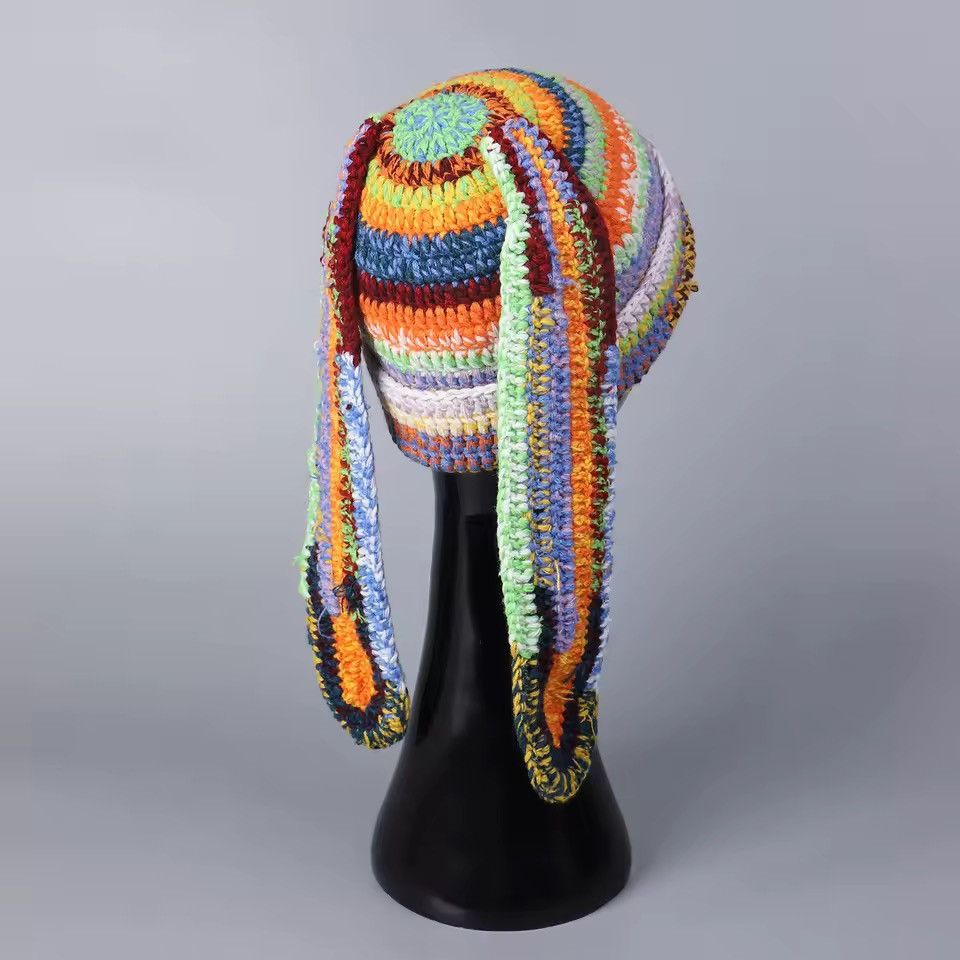 Handmade Colourful Knitted Sweet Outdoor Eared Handmade Beanie Hat Size ONE SIZE - 5 Thumbnail