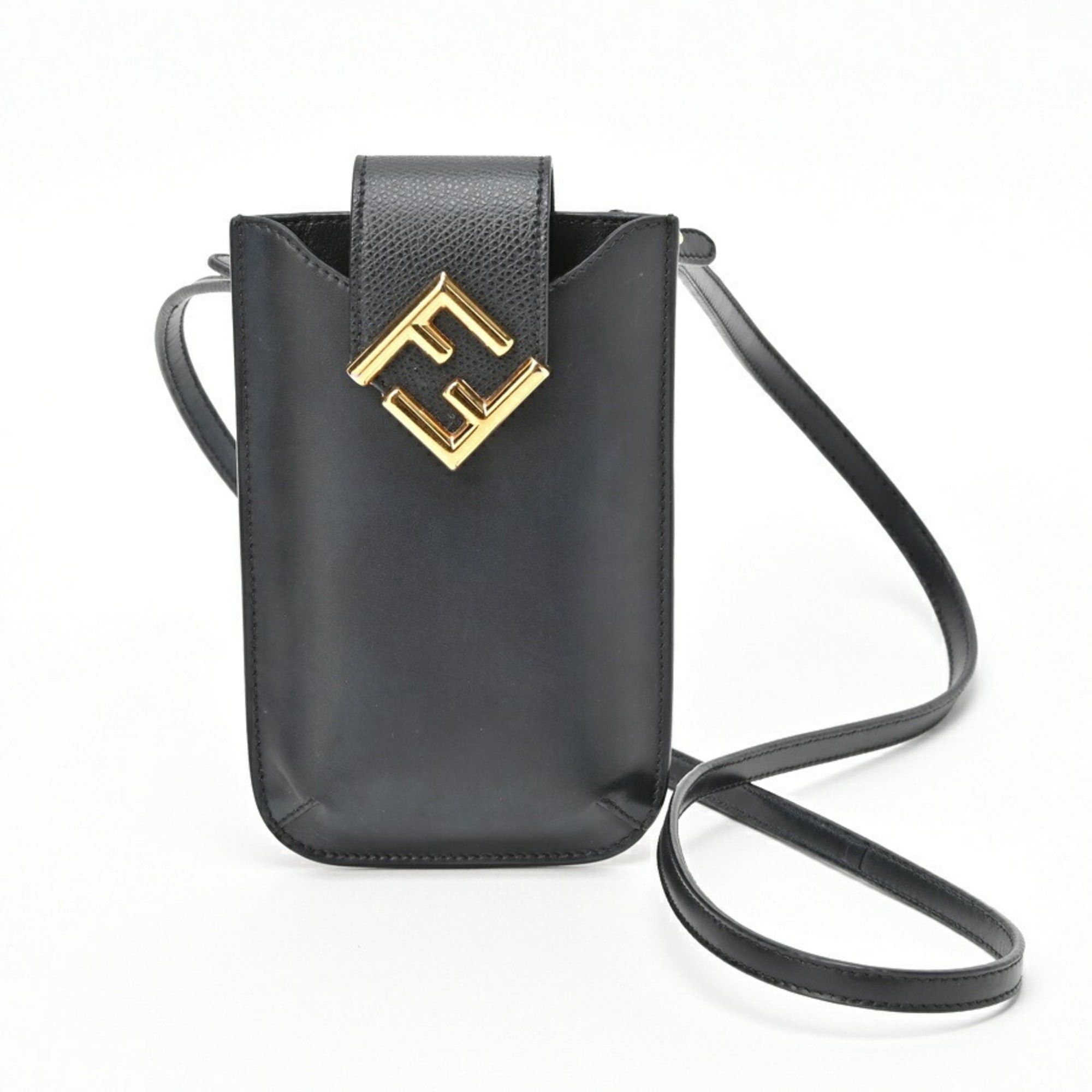 image of Fendi Ff Diamond Phone Pouch Smartphone Holder 7As188Alwaf0Kur Leather Dark Navy E-154881 in Blue, 