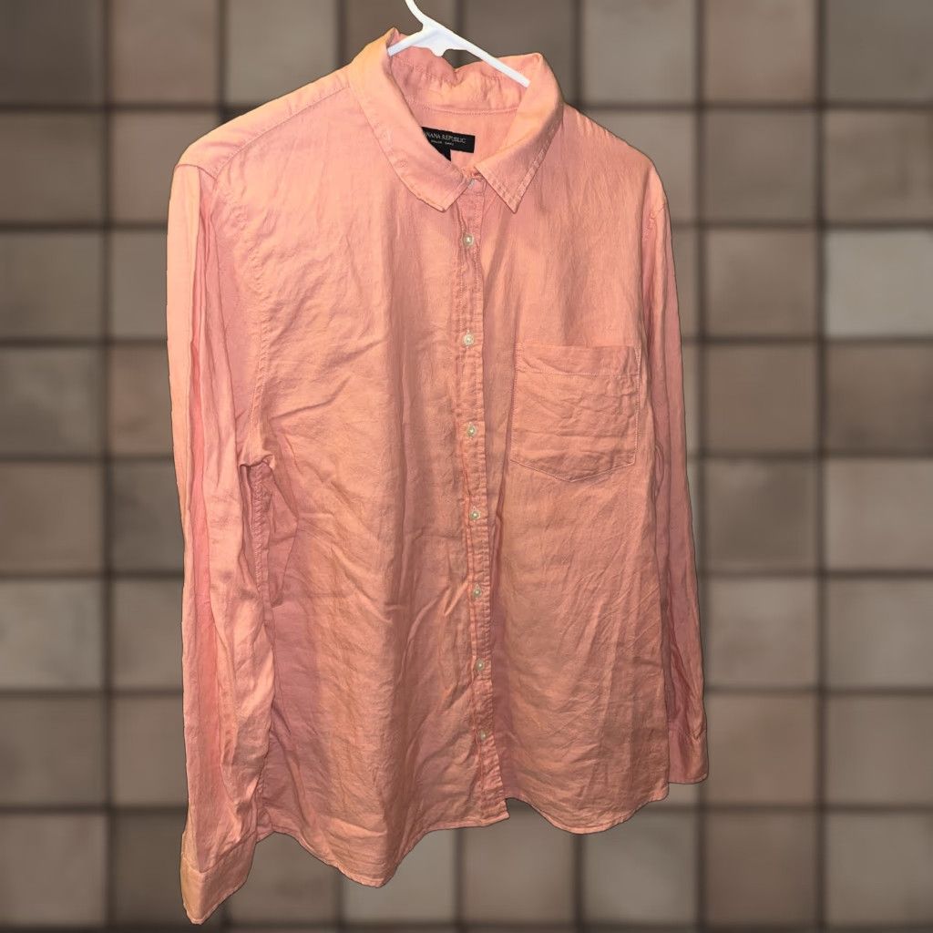 Banana Republic VINTAGE Banana Republic Men's Shirt Long Sleeve Button-Up Casual 90s Coral Orange XL Size US XL / EU 56 / 4 - 1 Thumbnail