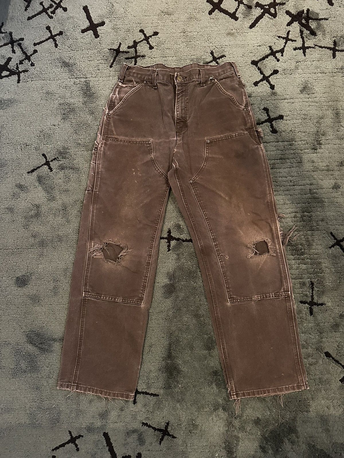 Crazy Vintage Brown Double Knee Distressed Carhartt Pants