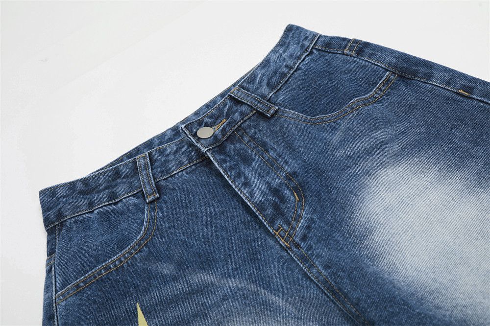 Jean Men's loose washed cartoon letter printed scimitar jeans y2k Size US 32 / EU 48 - 4 Thumbnail