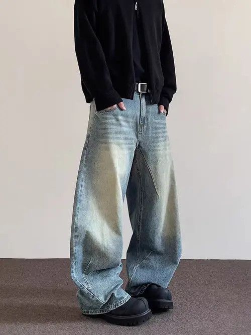 Japanese Brand VIBE Retro washed curved knife baggy casual jeans Size US 33 - 5 Thumbnail