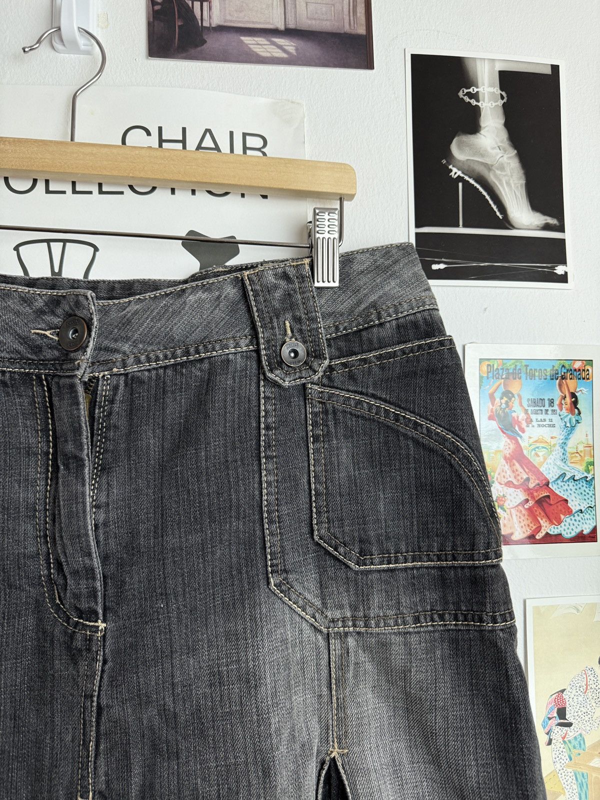 Japanese Brand Vintage y2k washed black denim midi skirt 33 opium grunge Size 33" - 3 Thumbnail
