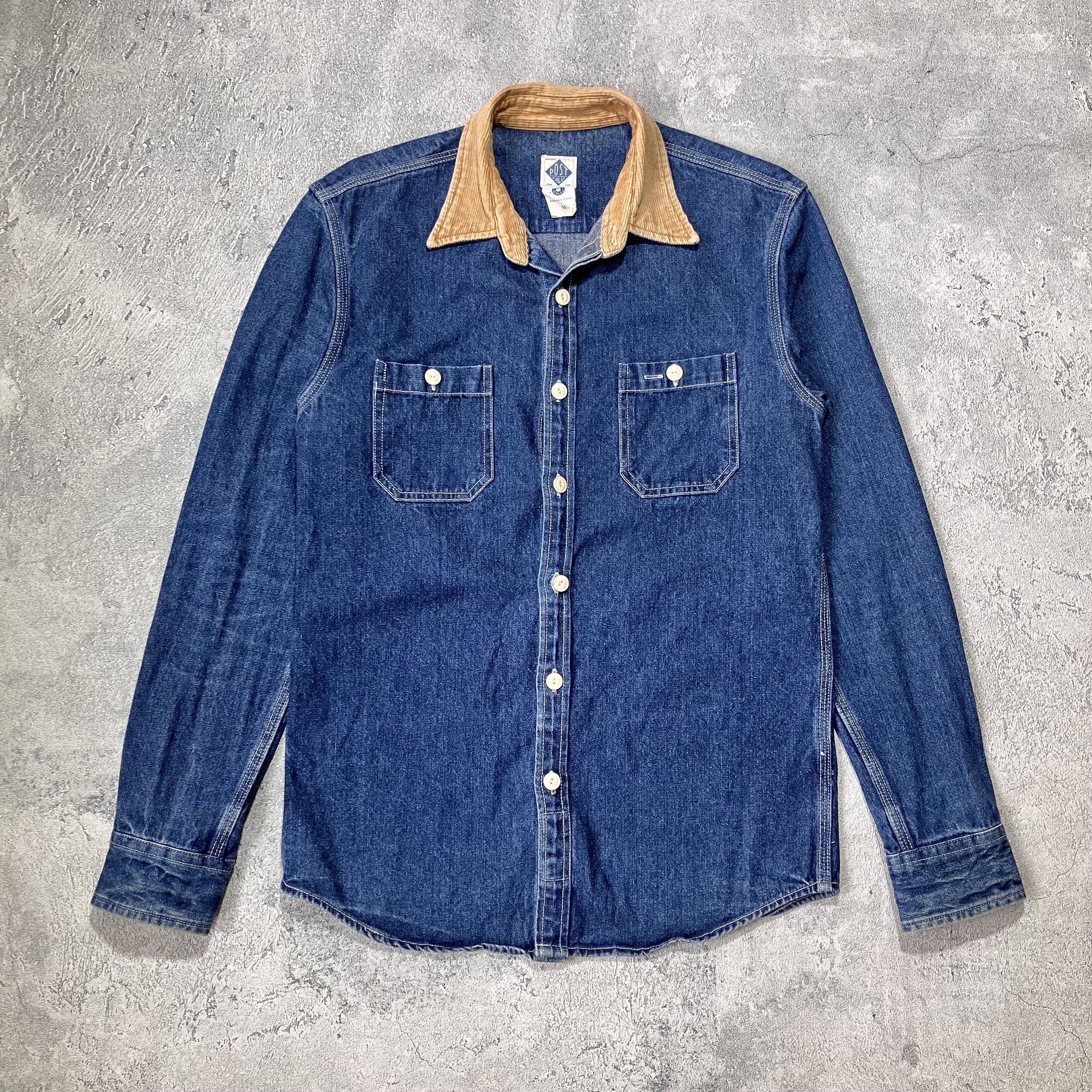 Post Overalls Post Overalls corduroy collar blue indigo denim shirt Size US M / EU 48-50 / 2 - 1 Thumbnail