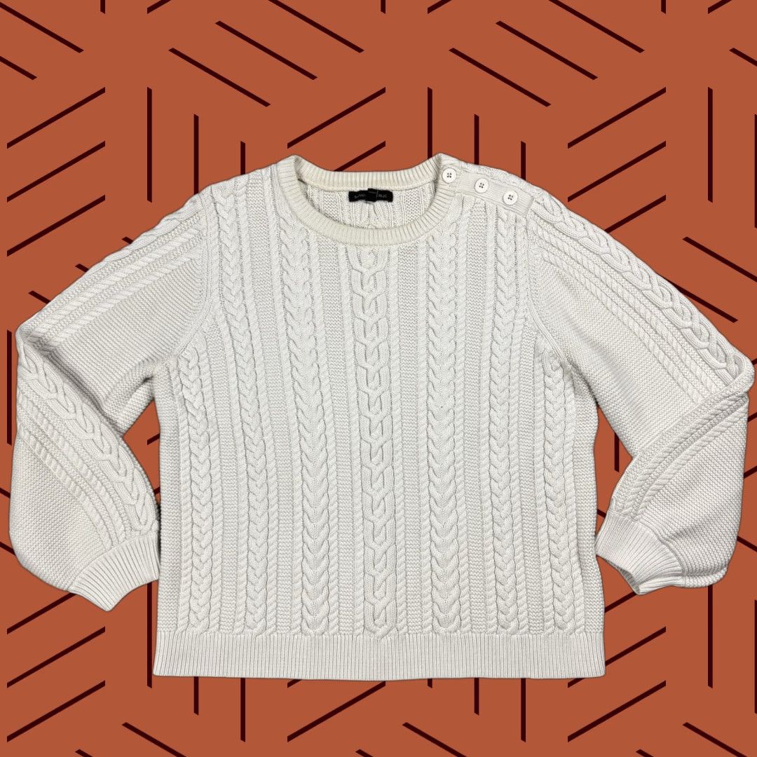 VINTAGE Banana Republic Women’s Chunky Cable Knit Fisherman Sweater XL Ivory Pullover Autumn Winter