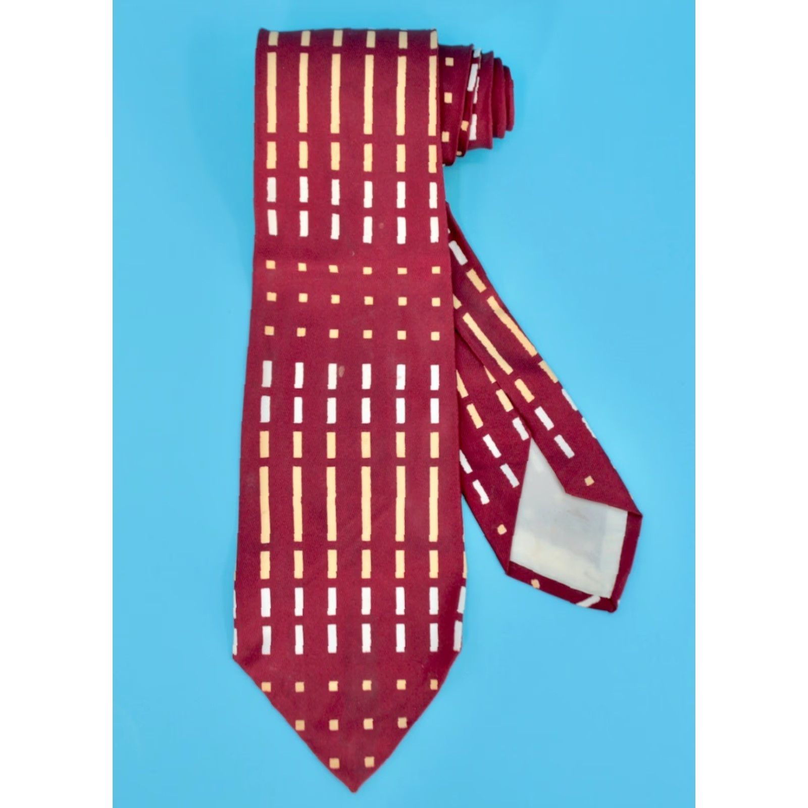 Vintage VTG 1950s Necktie Mens Geometric Brown & White Stripes Tie - 50s Vintage Tie Mens Mens, Brown, 3.5" Wide, 52.25" Length, Good Vintage Condition Size ONE SIZE - 2 Thumbnail