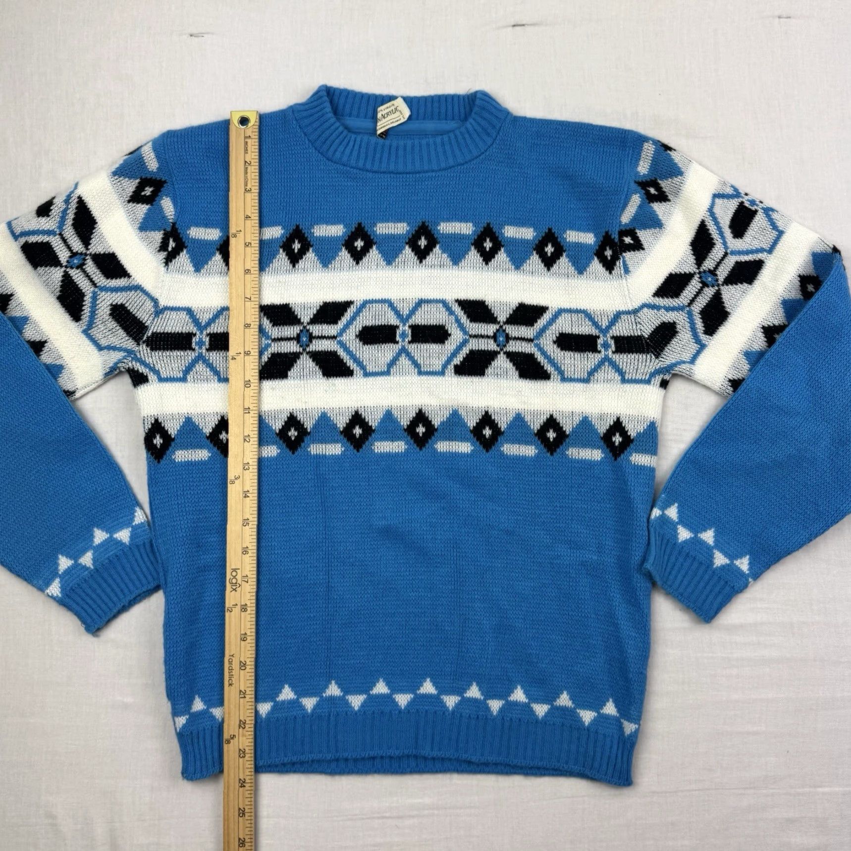 Vintage VINTAGE 1960s Sweater Orlon Acrylic Adult Small Blue Geometric Classic Crew Neck Pullover Mens S Geometric Vintage Size US S / EU 44-46 / 1 - 6 Thumbnail
