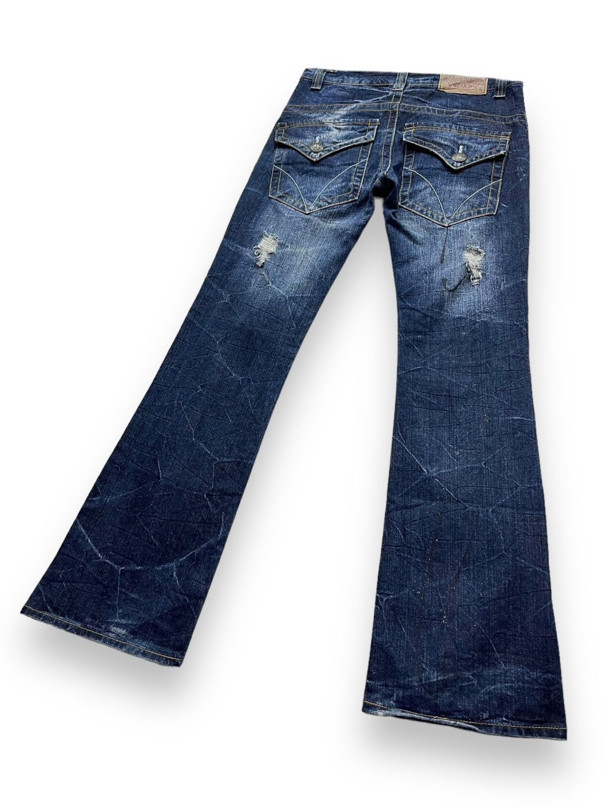 Skullcandy FLARE🔥 S&B Skull Embroidery Distressed Ripped Denim Pants Size US 31 - 8 Thumbnail
