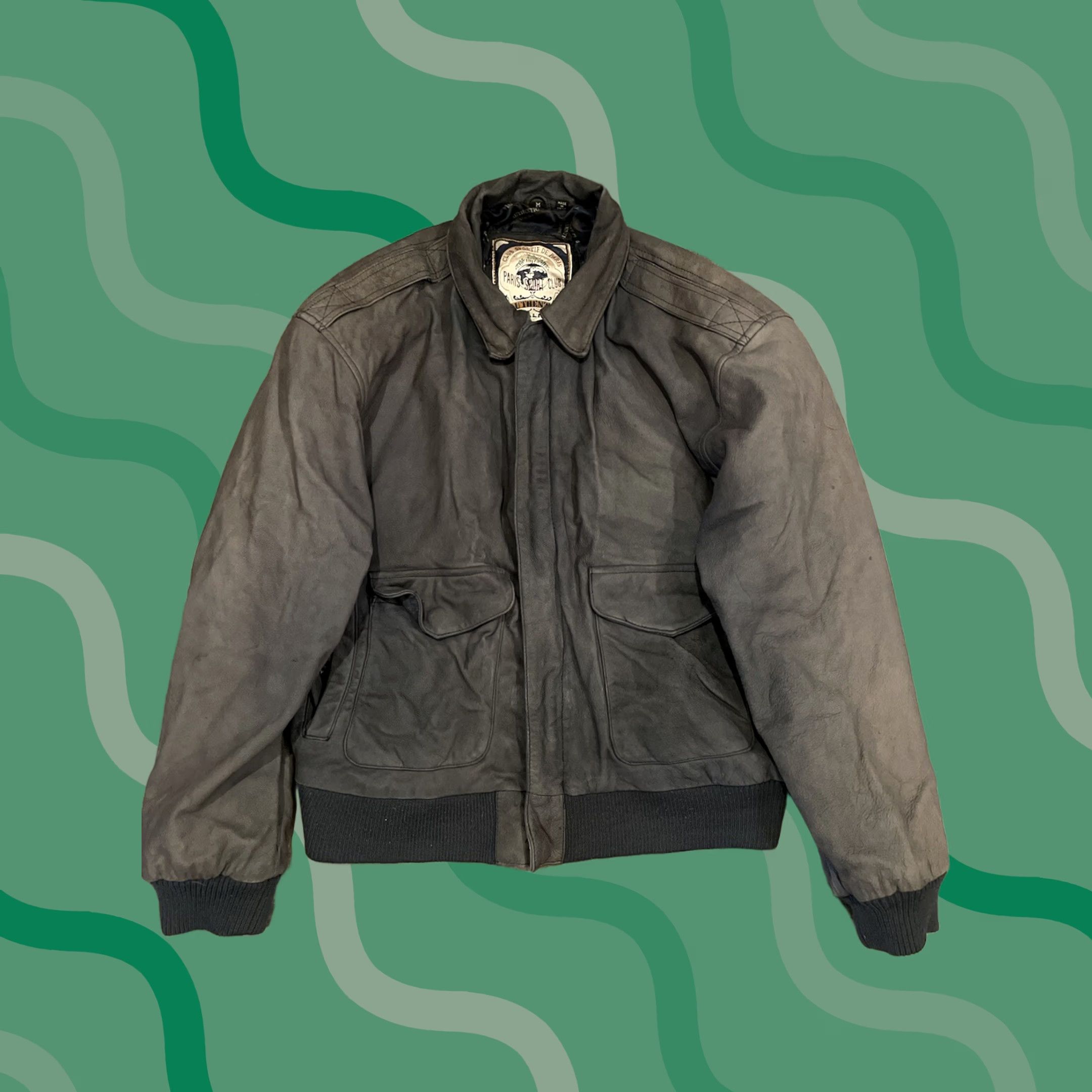Vintage VINTAGE PARIS SPORT CLUB Bomber Jacket Mens M Gray Leather Flight / Bomber Jacket 90s - Mens Size US M / EU 48-50 / 2 - 1 Thumbnail