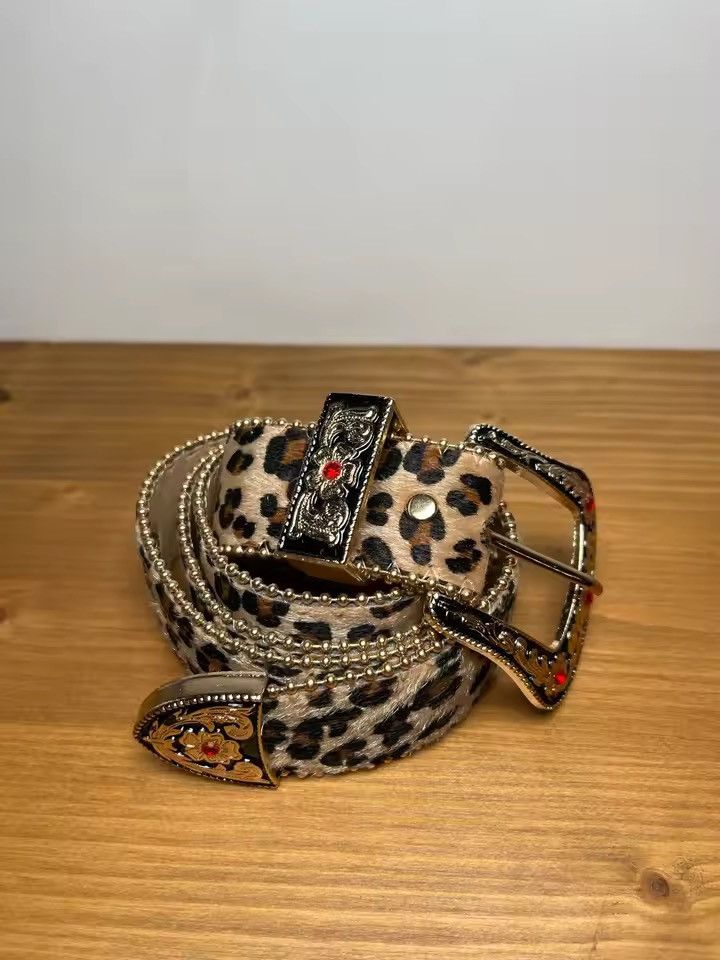 Leather 122 cm leopard cheetah print belt Size ONE SIZE - 4 Thumbnail