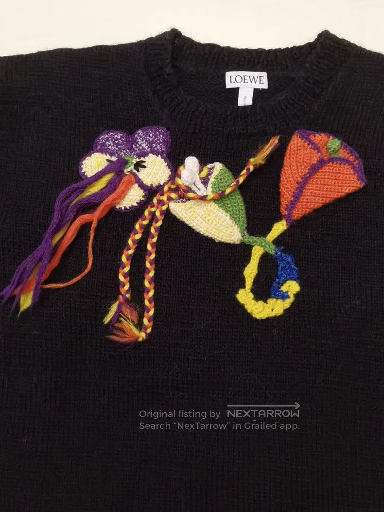 Loewe Loewe 3D Floral Decorated Black Knit Sweater, 50% Alpaca 5 Size L / US 10 / IT 46 - 3 Thumbnail
