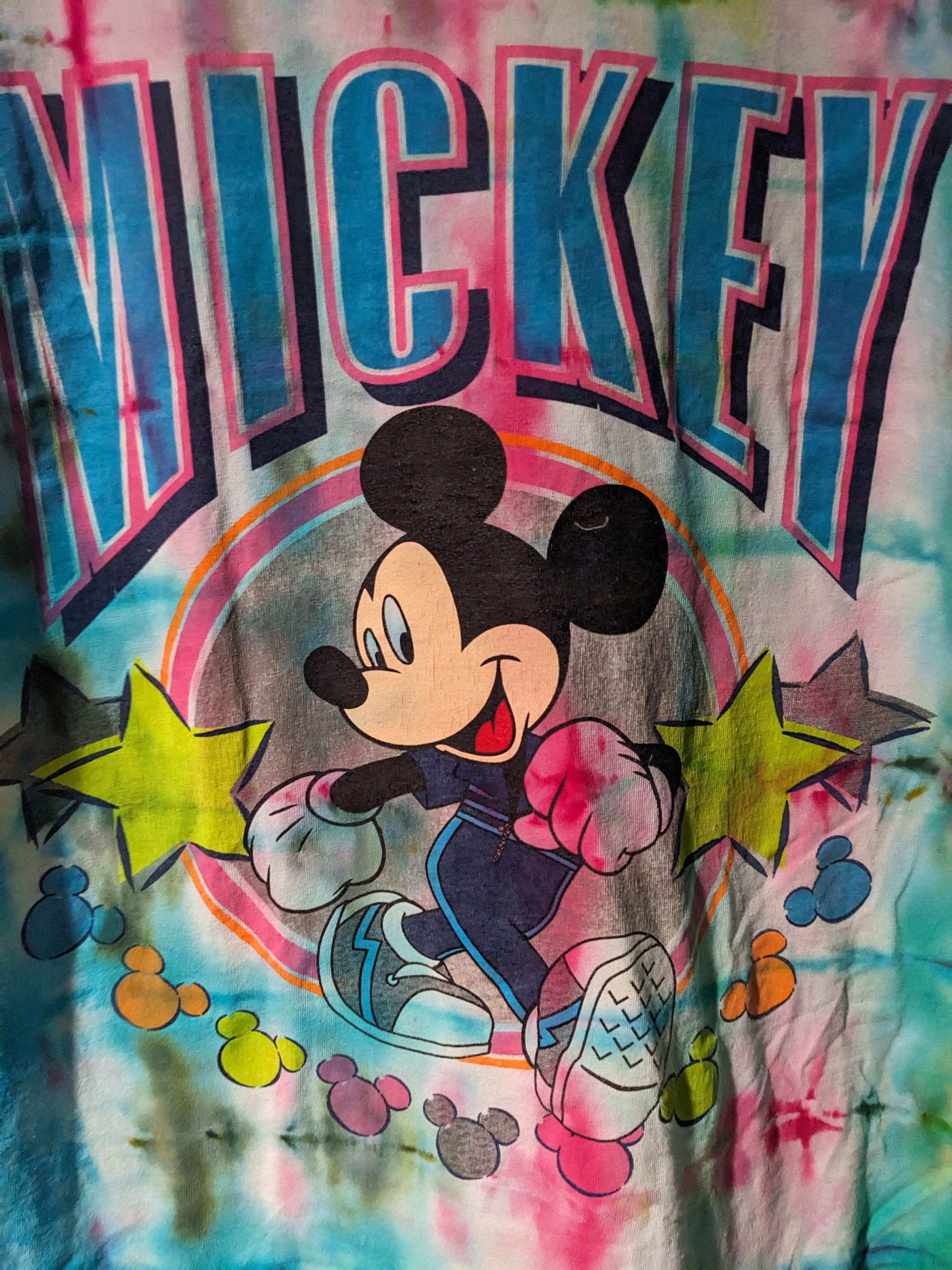 Disney × Mickey Unlimited × Vintage Vintage 90s Mickey Mouse Running Stars Tie Dye T-Shirt Size US XL / EU 56 / 4 - 2 Thumbnail