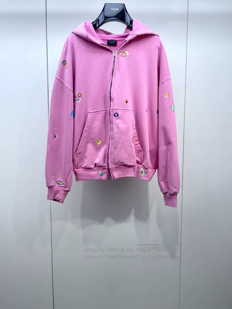 Balenciaga Pink Sticker Printed Long Sleeve Hooded Sweatsh