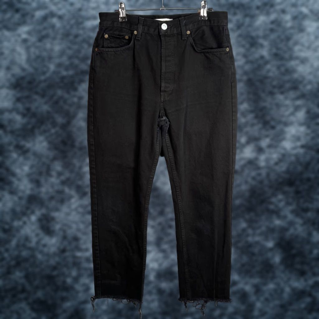 RE/DONE Re/Done Originals Womens 29 Black High-Waist Straight-Leg Jeans W/ Frayed Hem - 5-Pocket Denim Cotton Blend Button Rise High Vintage No Size 29" - 1 Thumbnail
