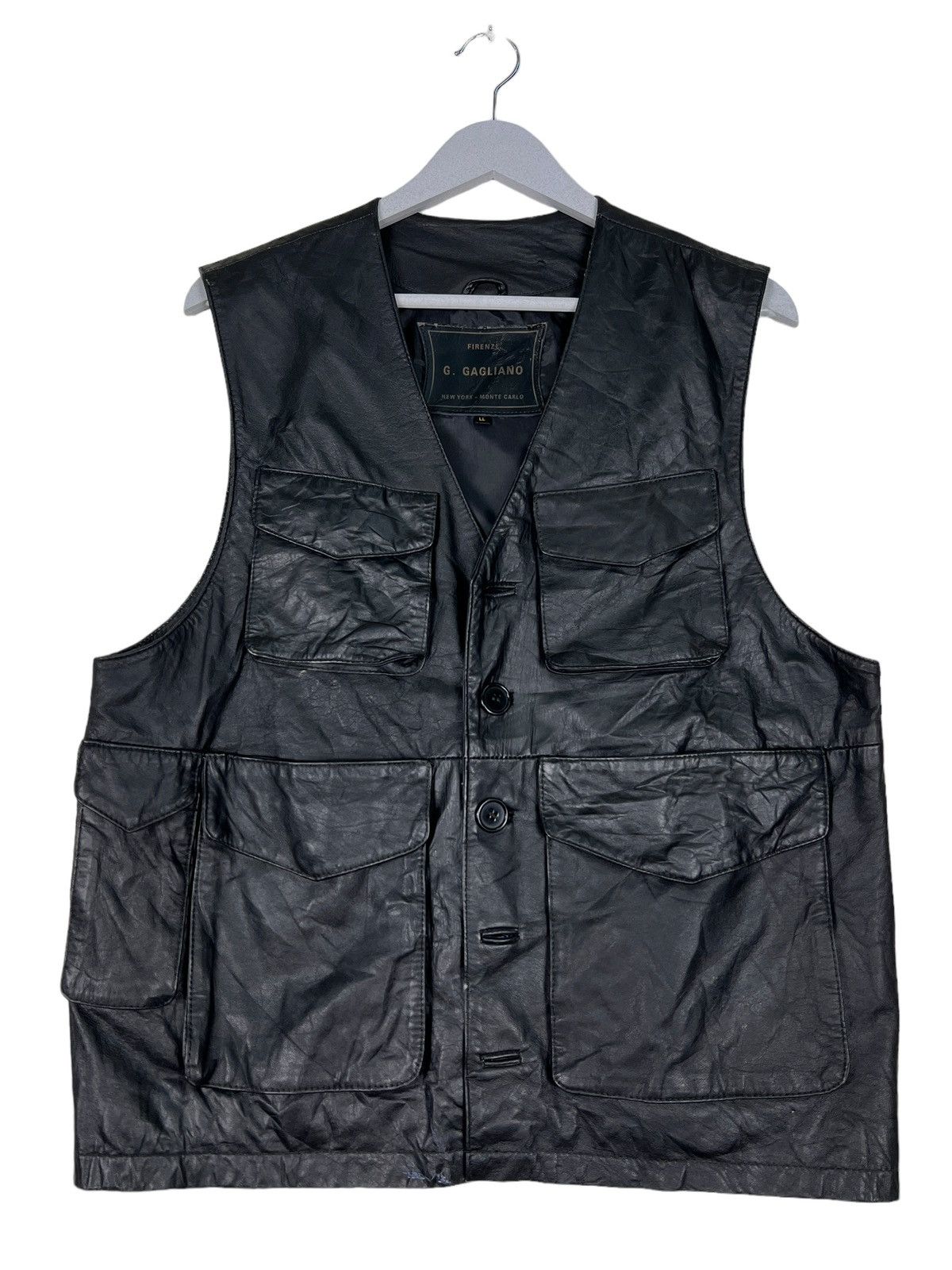 Designer 🔥 G. GAGLIANO CARGO LEATHER TANK TOP VEST Size US L / EU 52-54 / 3 - 2 Thumbnail