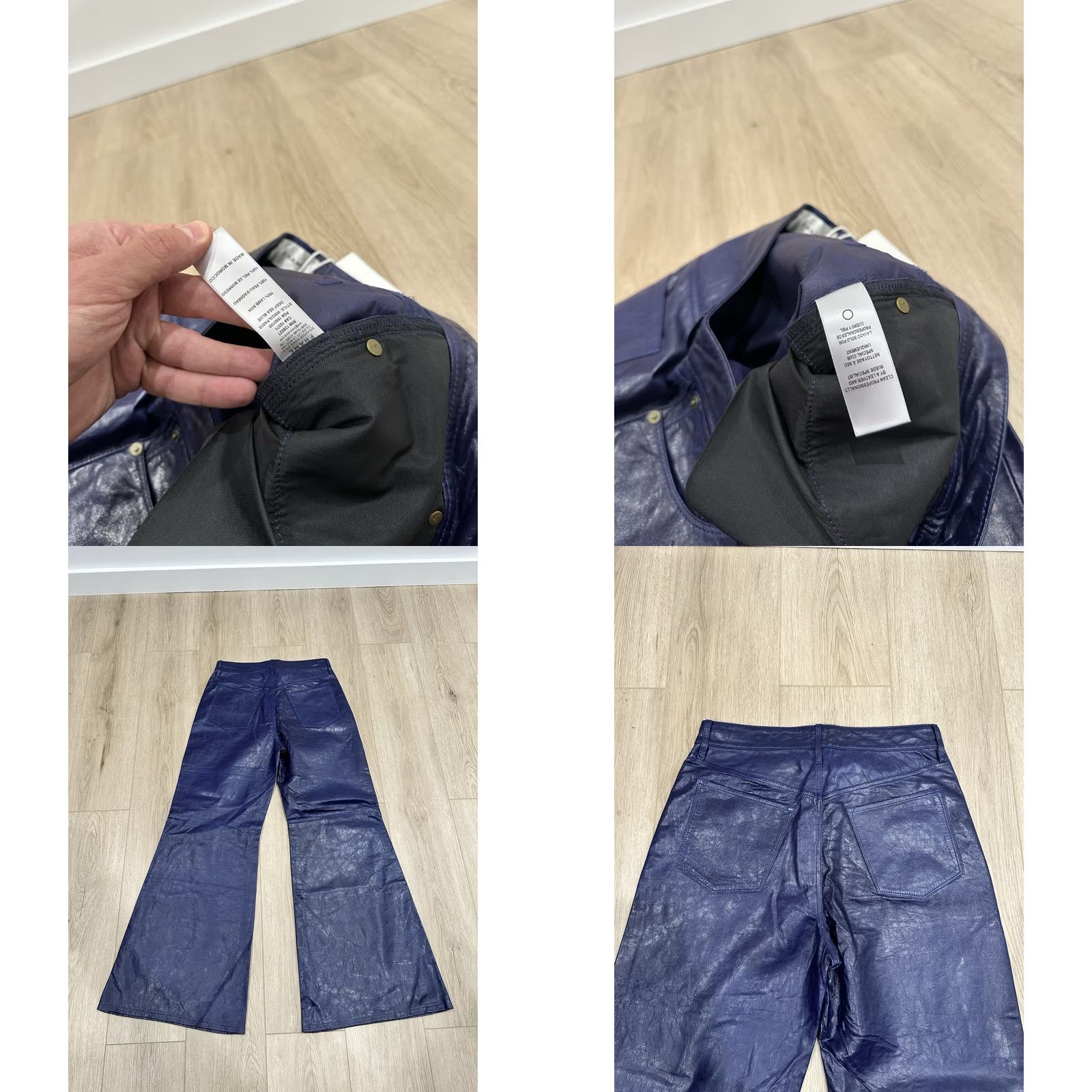 Frame VINTAGE NWT Frame Women's Blue Le Palazzo High-Rise Crinkle Leather Wide-Leg Pants 30 Size 30" / US 8 / IT 44 - 9 Thumbnail