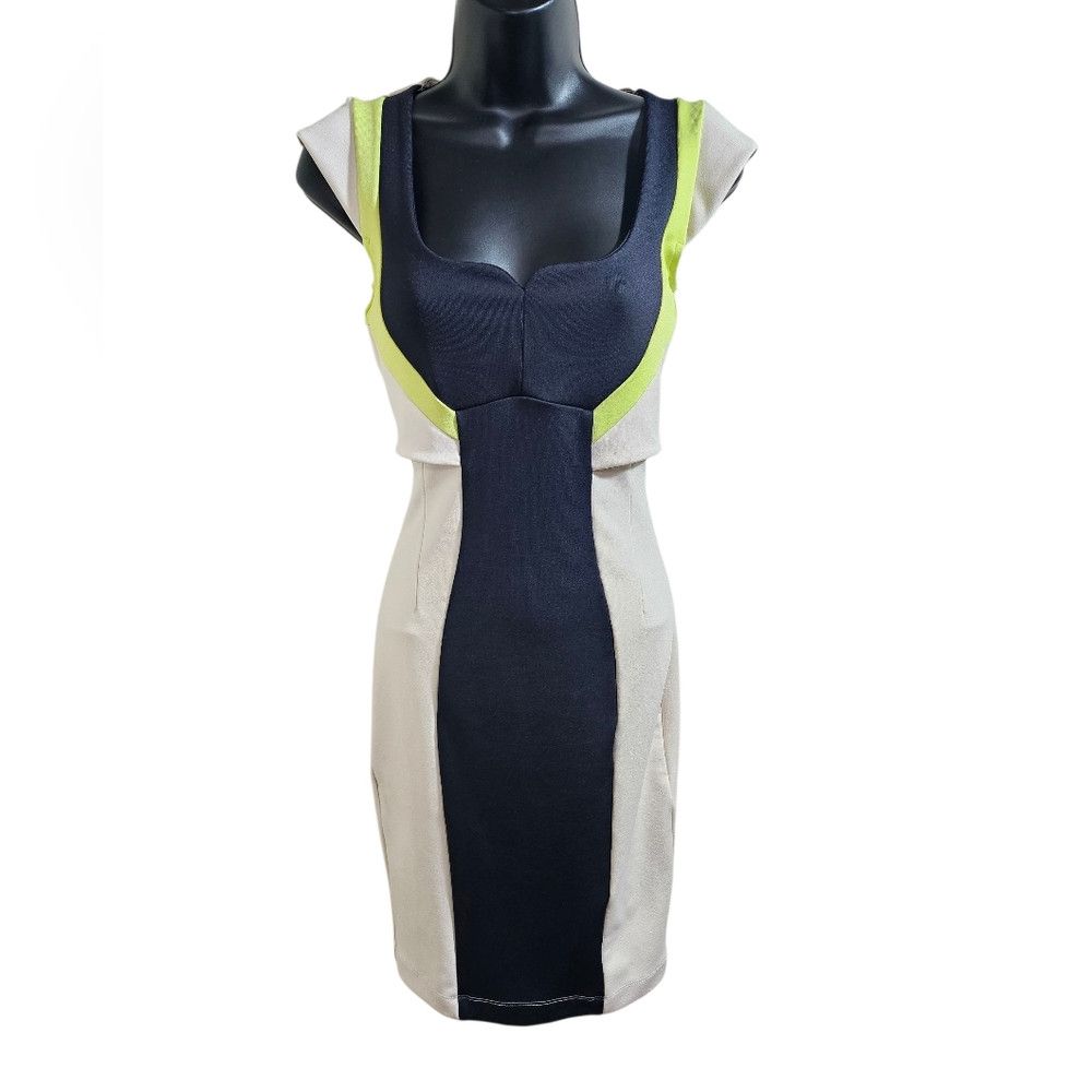 French Connection French Connection Cream Navy Blue Lime Green Dress 4 Size S / US 4 / IT 40 - 1 Thumbnail