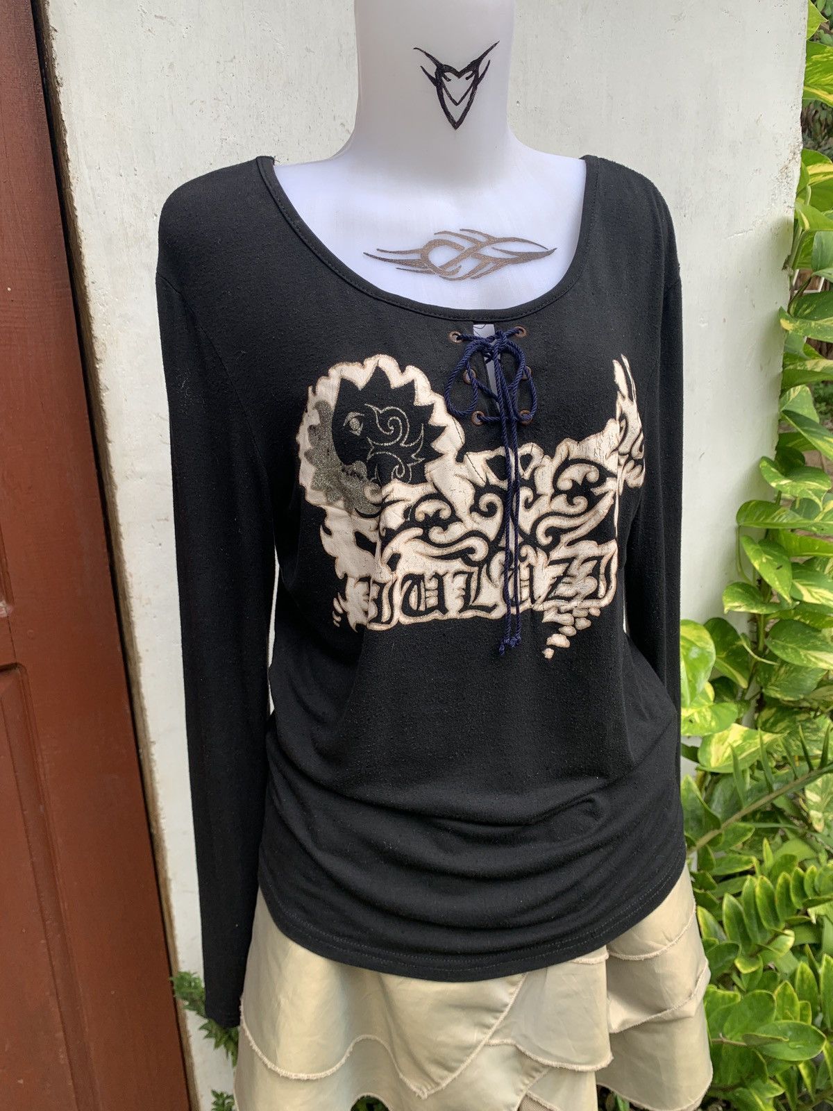 If Six Was Nine × Japanese Brand × Le Grande Bleu (L.G.B.) y2k LuiLuzy Grunge Graphic Lace Longsleeve Top Size L / US 10 / IT 46 - 2 Thumbnail