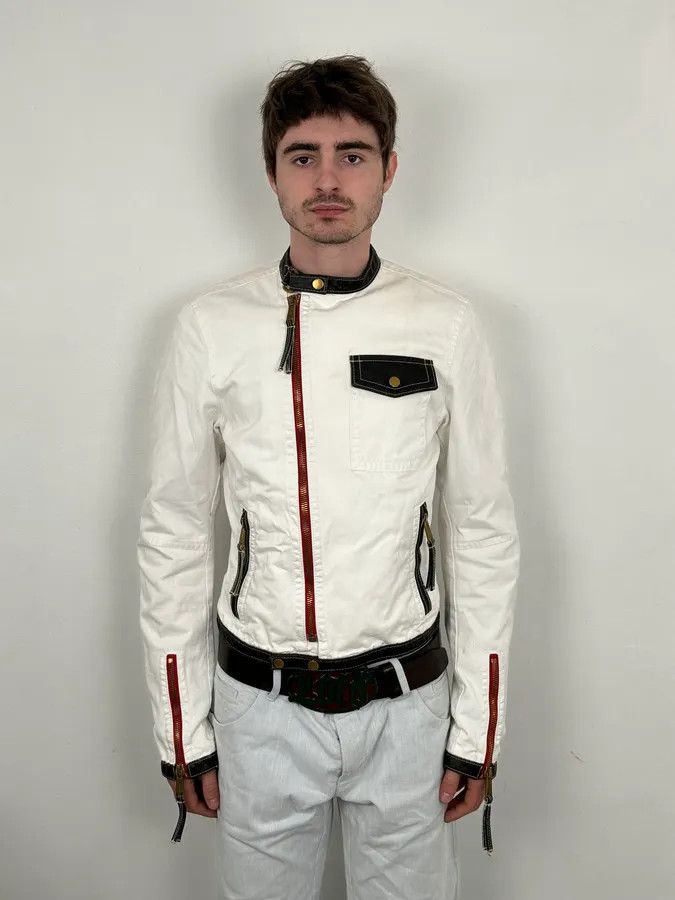 Dsquared2 SS2008 Dsquared2 White Asymmetrical Nylon Contrast Stitch Jacket Size US M / EU 48-50 / 2 - 2 Thumbnail
