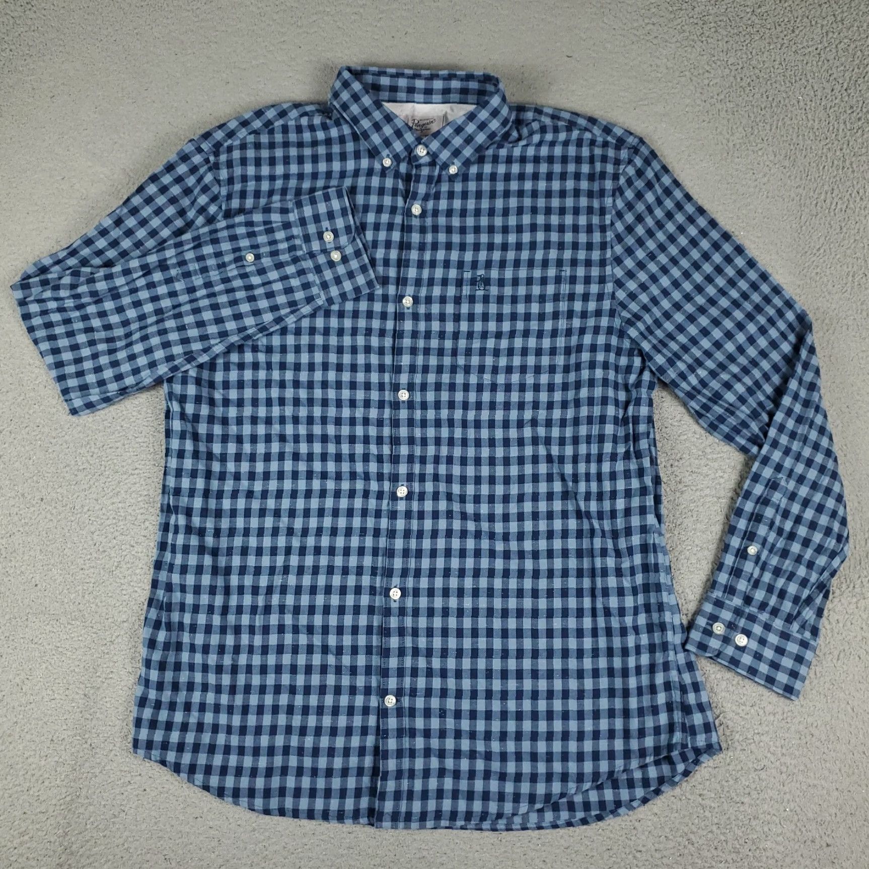 Original Penguin Original Penguin Check Button-Up Shirt Mens XL Blue Casual Long Sleeve Size US XL / EU 56 / 4 - 2 Thumbnail
