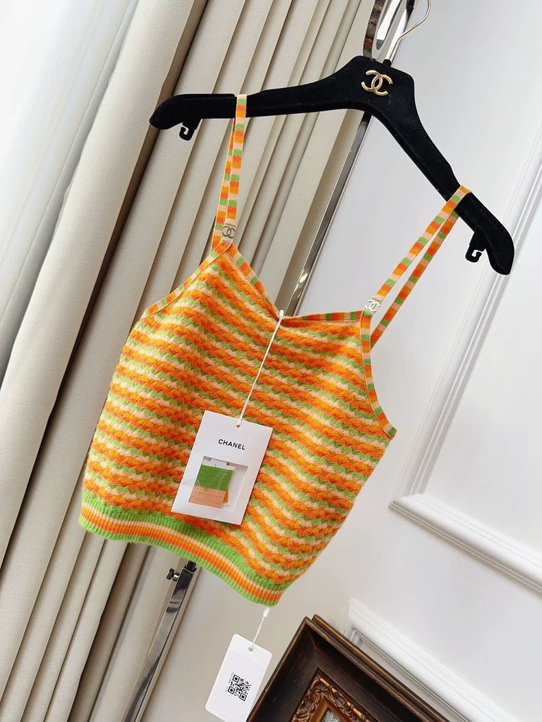 Chanel Chanel 24a orange and green cashmere striped vest Size XXS / US 00 / IT 34 - 1 Thumbnail
