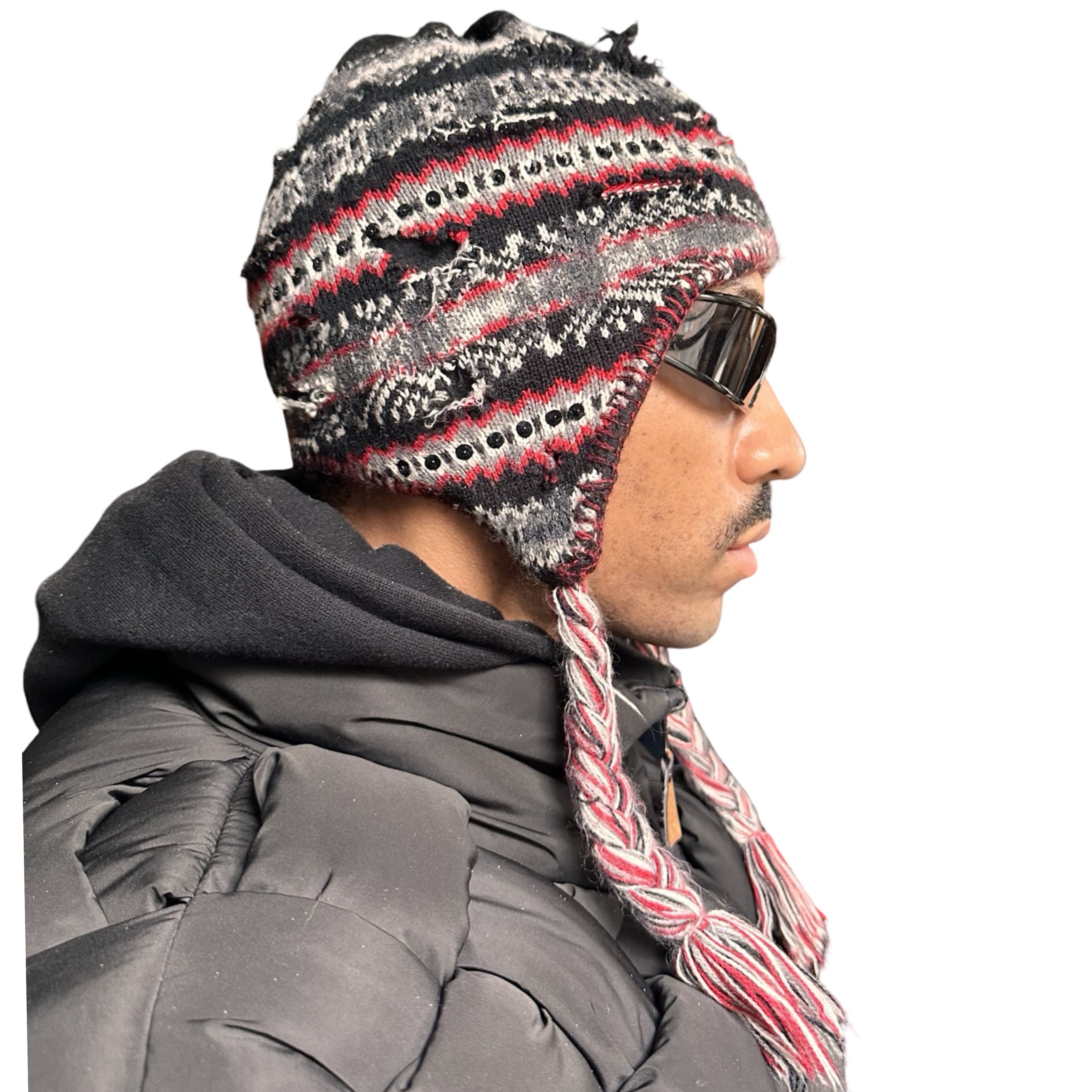 Vintage ASTROBOI* Black Sequin Fair Isle Braided Grunge Beanie Hat Size ONE SIZE - 5 Thumbnail
