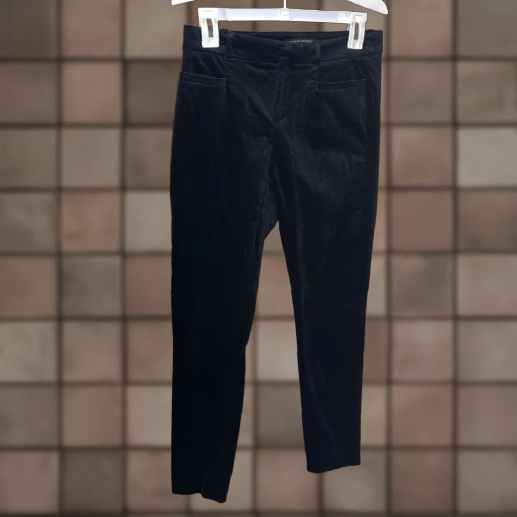 Banana Republic Banana Republic Sloan Slim Ankle Pants 0 Black Stretch Velvet Tapered Dress Pants Womens Size 25" / US 0 / IT 36 - 1 Thumbnail