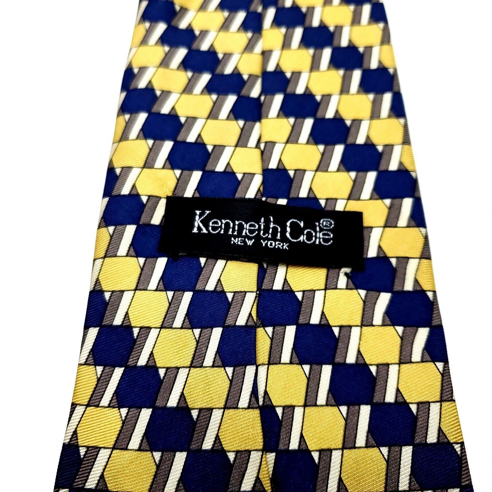 Kenneth Cole Kenneth Cole Silk Tie Yellow Blue Geometric Print Wide Size ONE SIZE - 3 Thumbnail