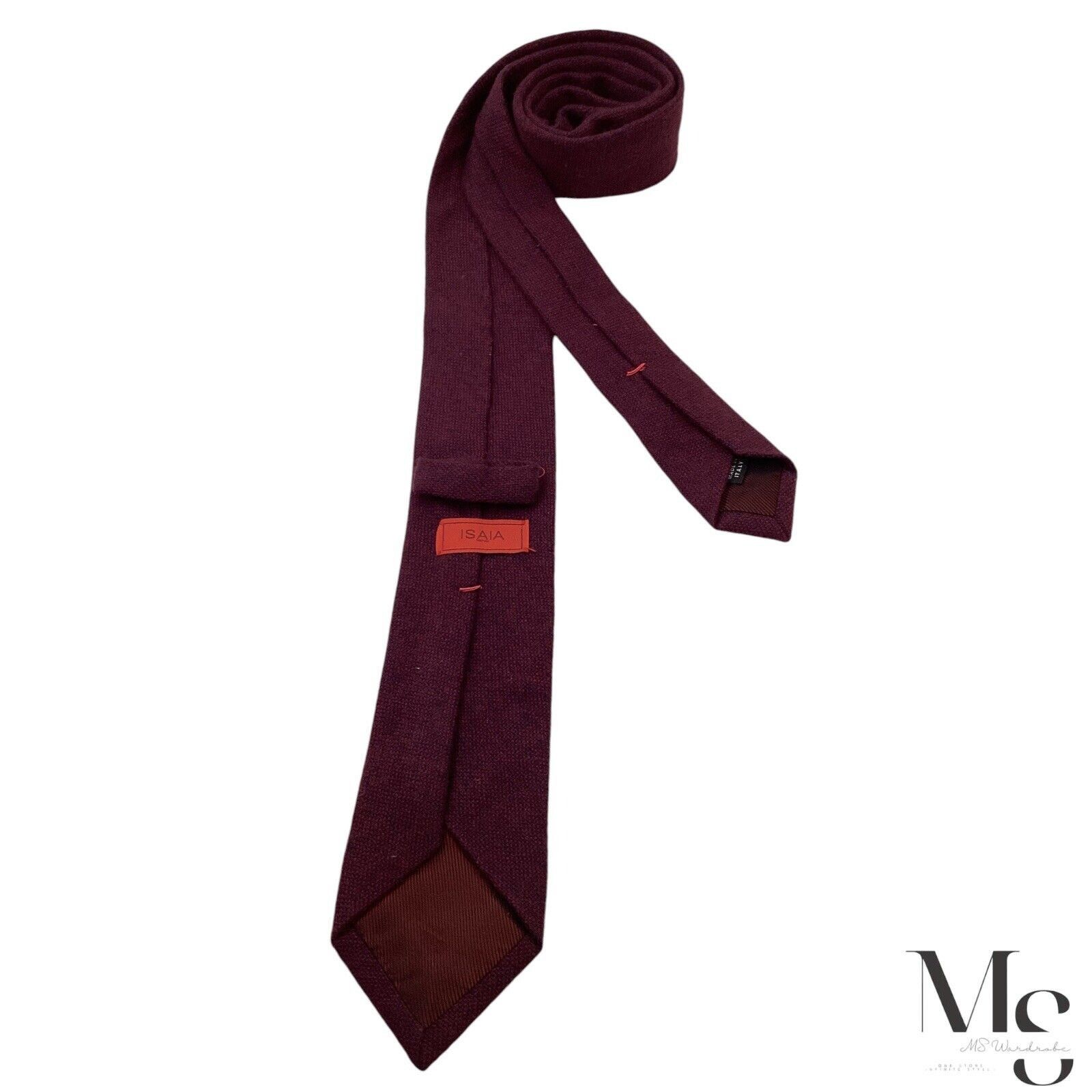 Isaia ISAIA NAPOLI Solid Burgundy Cashmere Tie Made In Italy W: 3" Size ONE SIZE - 2 Thumbnail