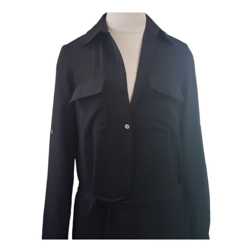 Designer CT1847 Spin Black Button Down Duster with Belt Strap S Size S / US 4 / IT 40 - 2 Thumbnail