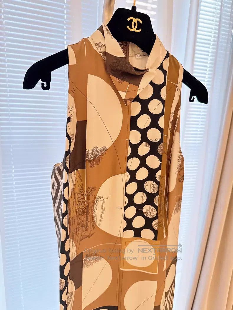 Hermes Hermes Earth Tones Color Blocked Printed Silk Dress Size XS / US 0-2 / IT 36-38 - 2 Thumbnail