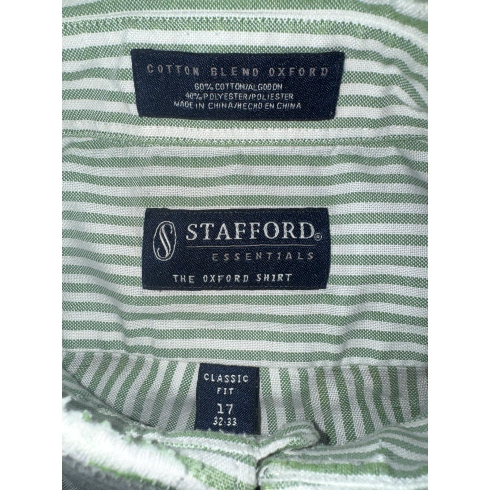 Stafford VINTAGE Strafford Striped Oxford Shirt 17 32-33 Green White Distressed Dress Shirt Men Regular Size US XL / EU 56 / 4 - 4 Thumbnail