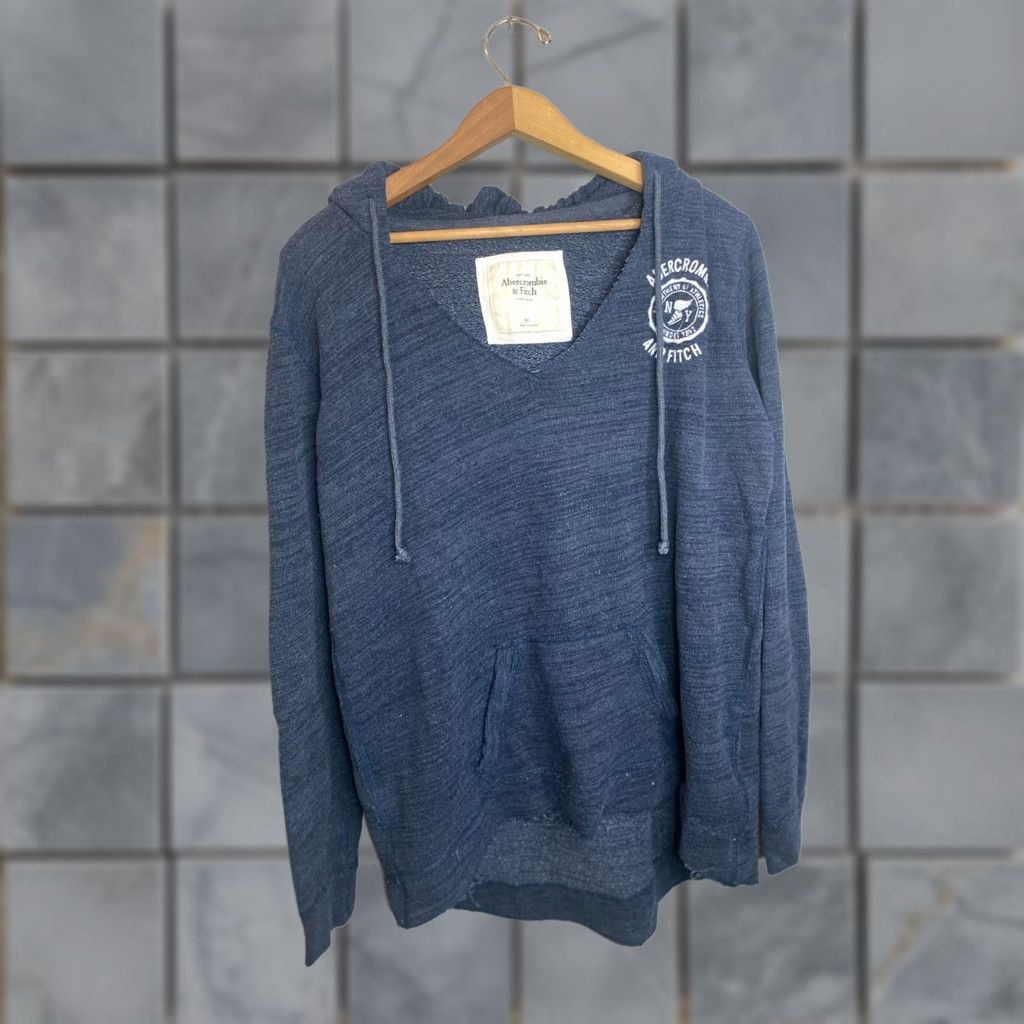 Abercrombie & Fitch Abercrombie & Fitch Hoodie Sweater V-Neck Blue Womens Size M L Regular Logo Casual Classic Knit Cotton Blend 2010s Size L / US 10 / IT 46 - 1 Thumbnail