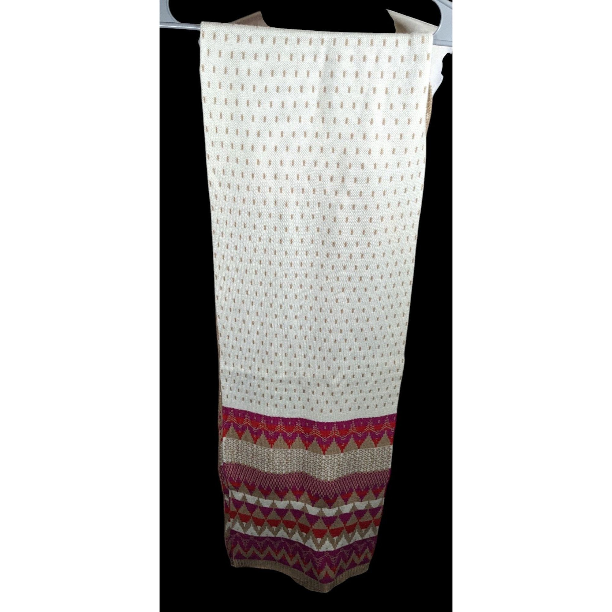 Other Classic Fair Isle Tan And Pink Heavy Winter Scarf Size ONE SIZE - 9 Thumbnail