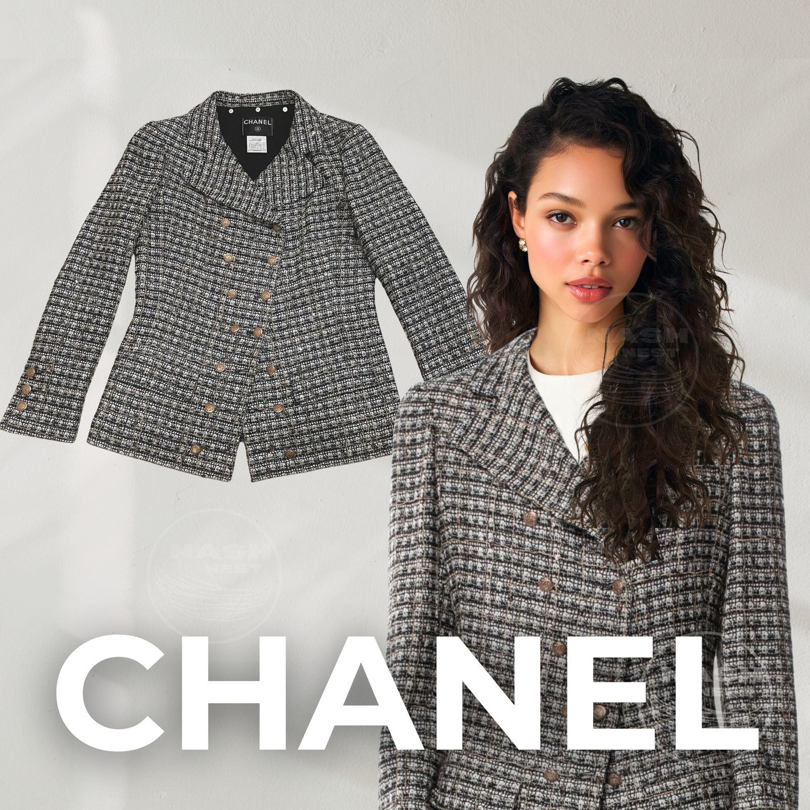 Chanel Chanel 05 Black White Plaid Tweed Sequin Jacket FR 40 Size M / US 6-8 / IT 42-44 - 1 Thumbnail