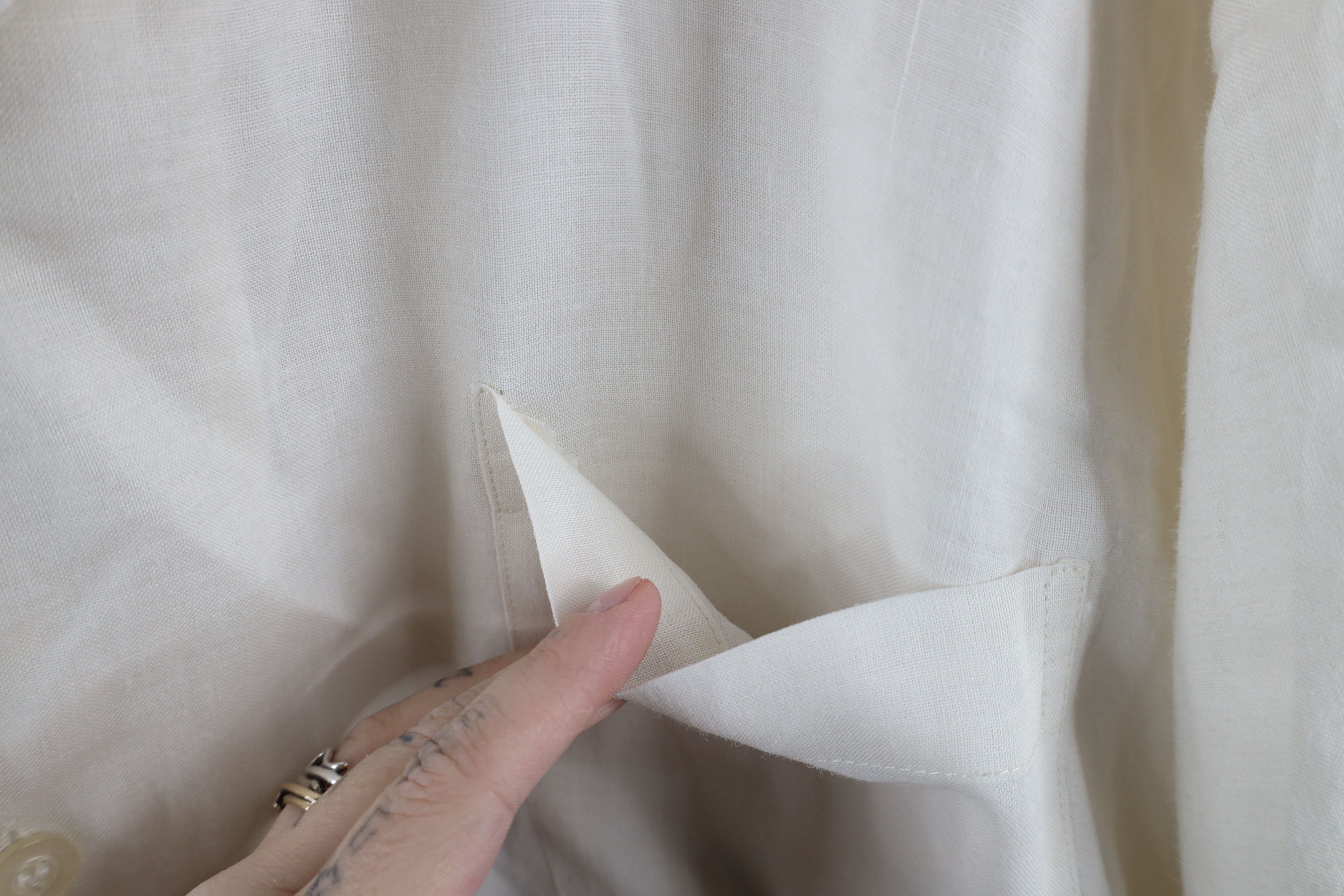 Vintage Vintage 90s Streetwear Linen Camp Collar Button Shirt Cream Size US XXL / EU 58 / 5 - 4 Thumbnail