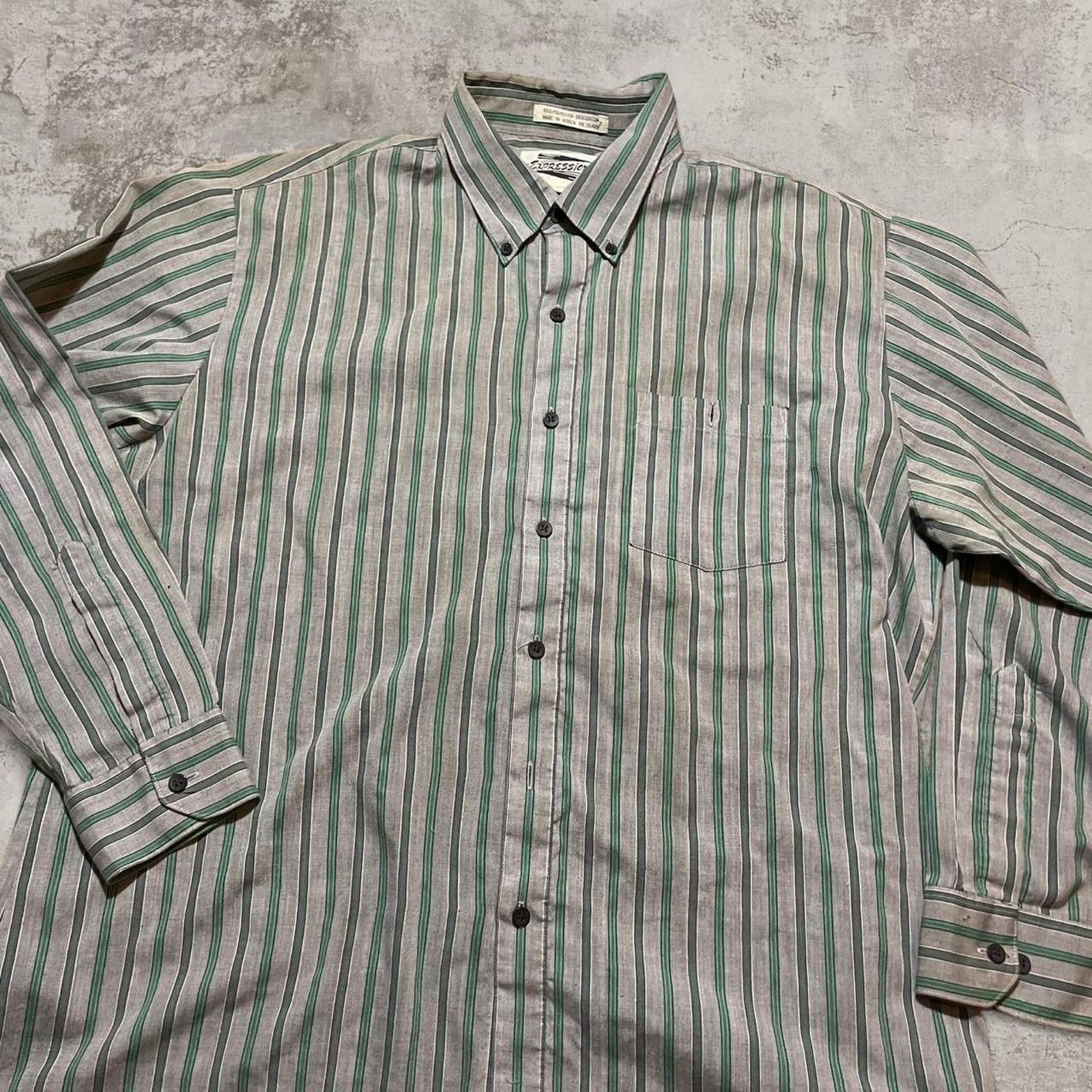 Vintage 80s expression Green and grey striped button-up shirt XL Size US XL / EU 56 / 4 - 2 Thumbnail